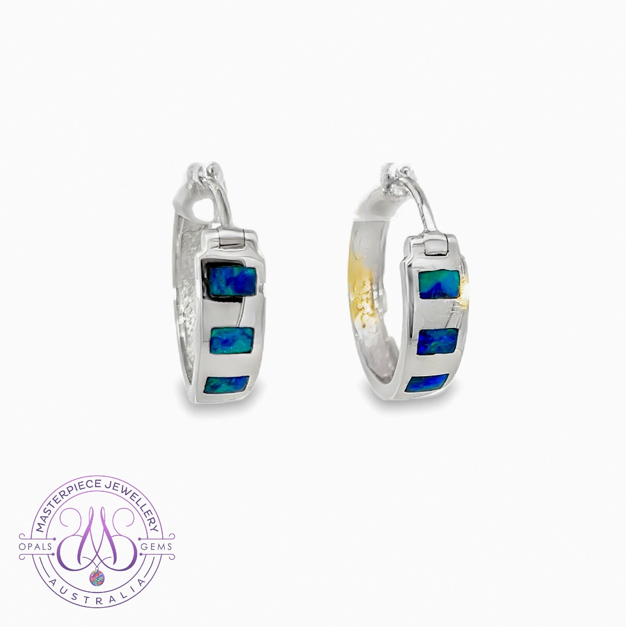 14kt Hoop White Gold inlay earrings