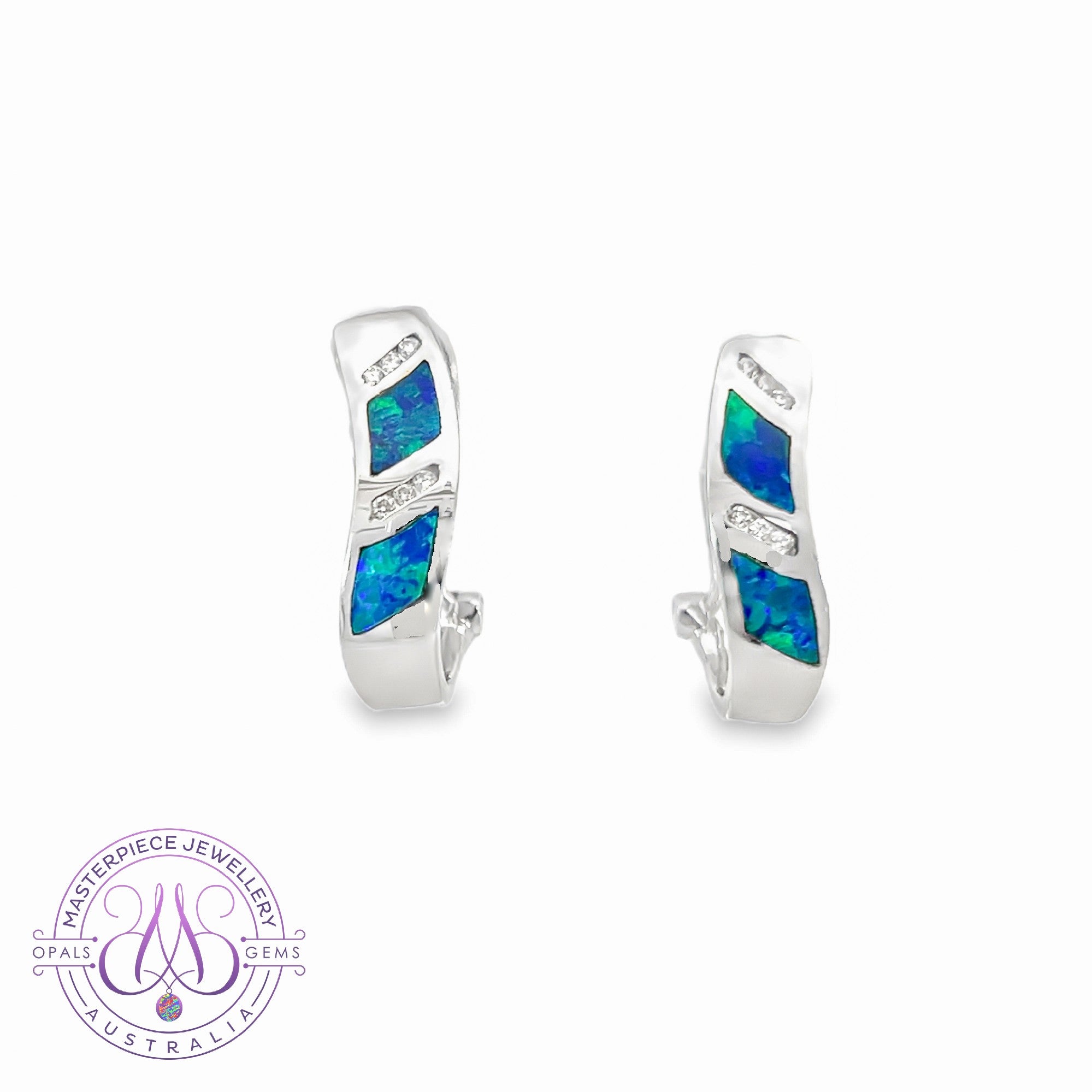 14kt White Gold Inlay Opal huggie clip in earrings
