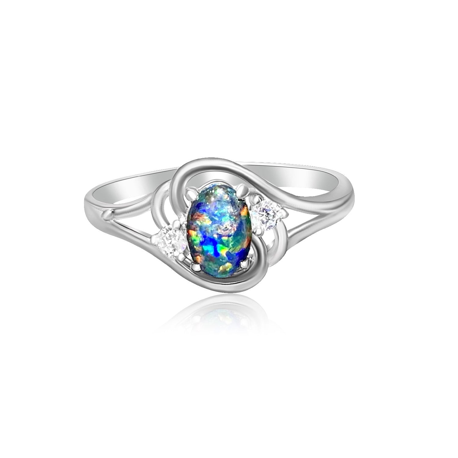 Sterling Silver swirl 8x6mm Opal ring - Masterpiece Jewellery Opal & Gems Sydney Australia | Online Shop