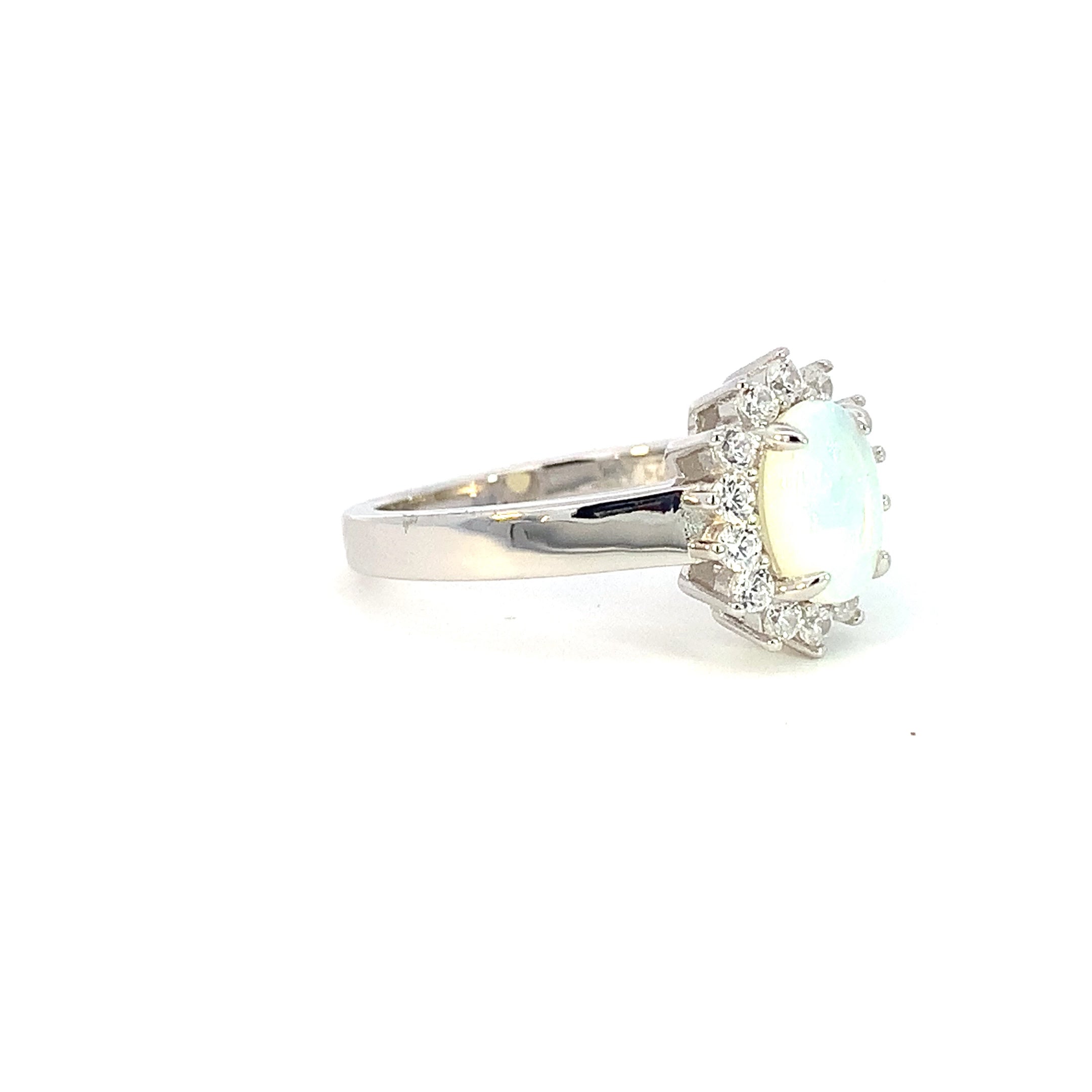 Sterling Silver White Opal cluster ring 8x6mm - Masterpiece Jewellery Opal & Gems Sydney Australia | Online Shop