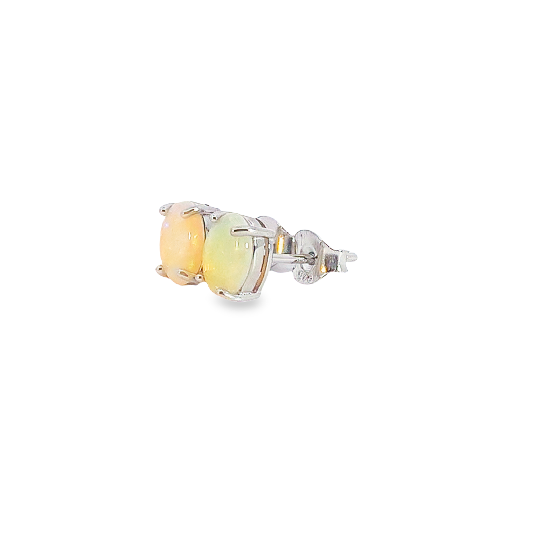 Sterling Silver 7x5mm White Opal claw studs - Masterpiece Jewellery Opal & Gems Sydney Australia | Online Shop