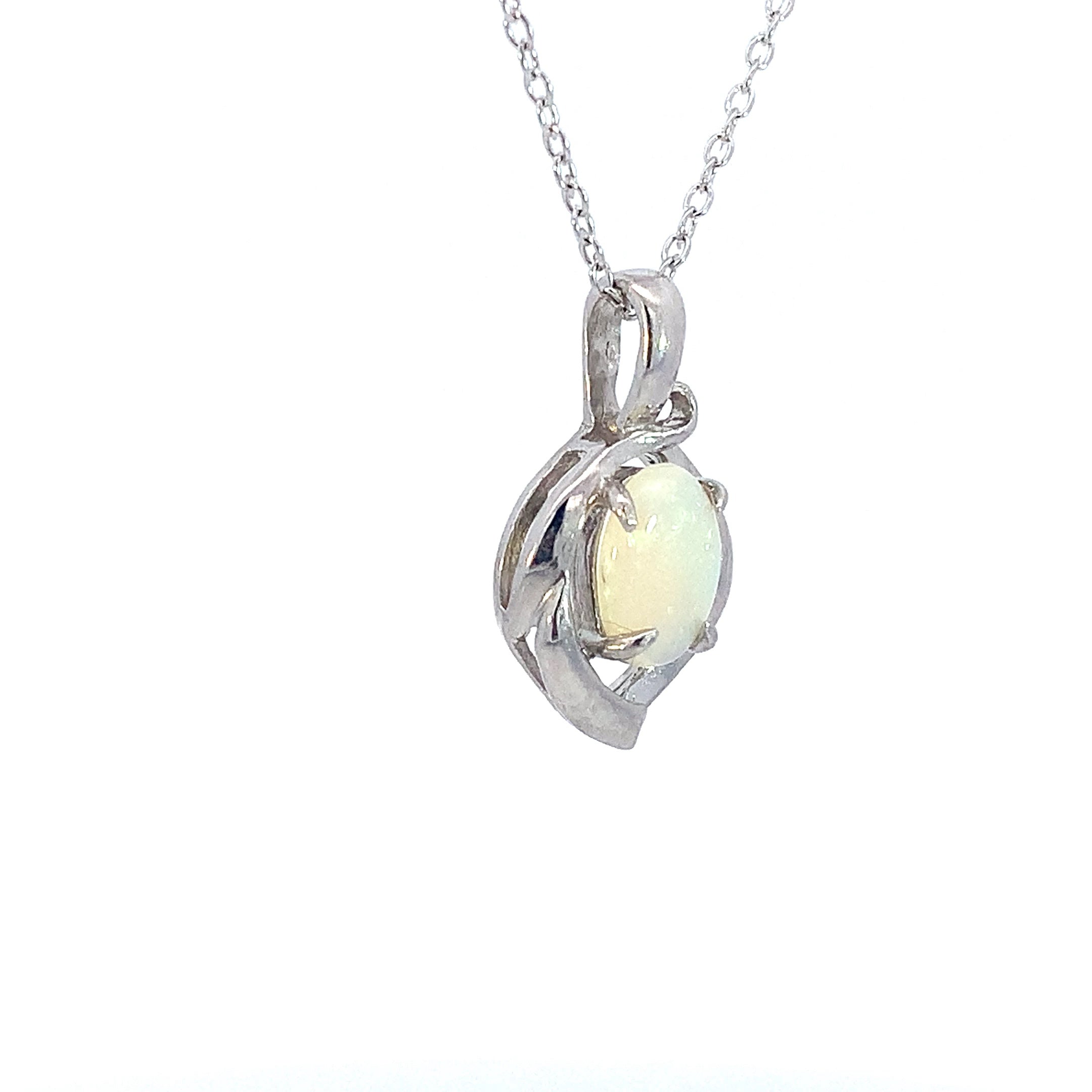 Sterling Silver 8x6mm White Opal Swirl loop design pendant - Masterpiece Jewellery Opal & Gems Sydney Australia | Online Shop
