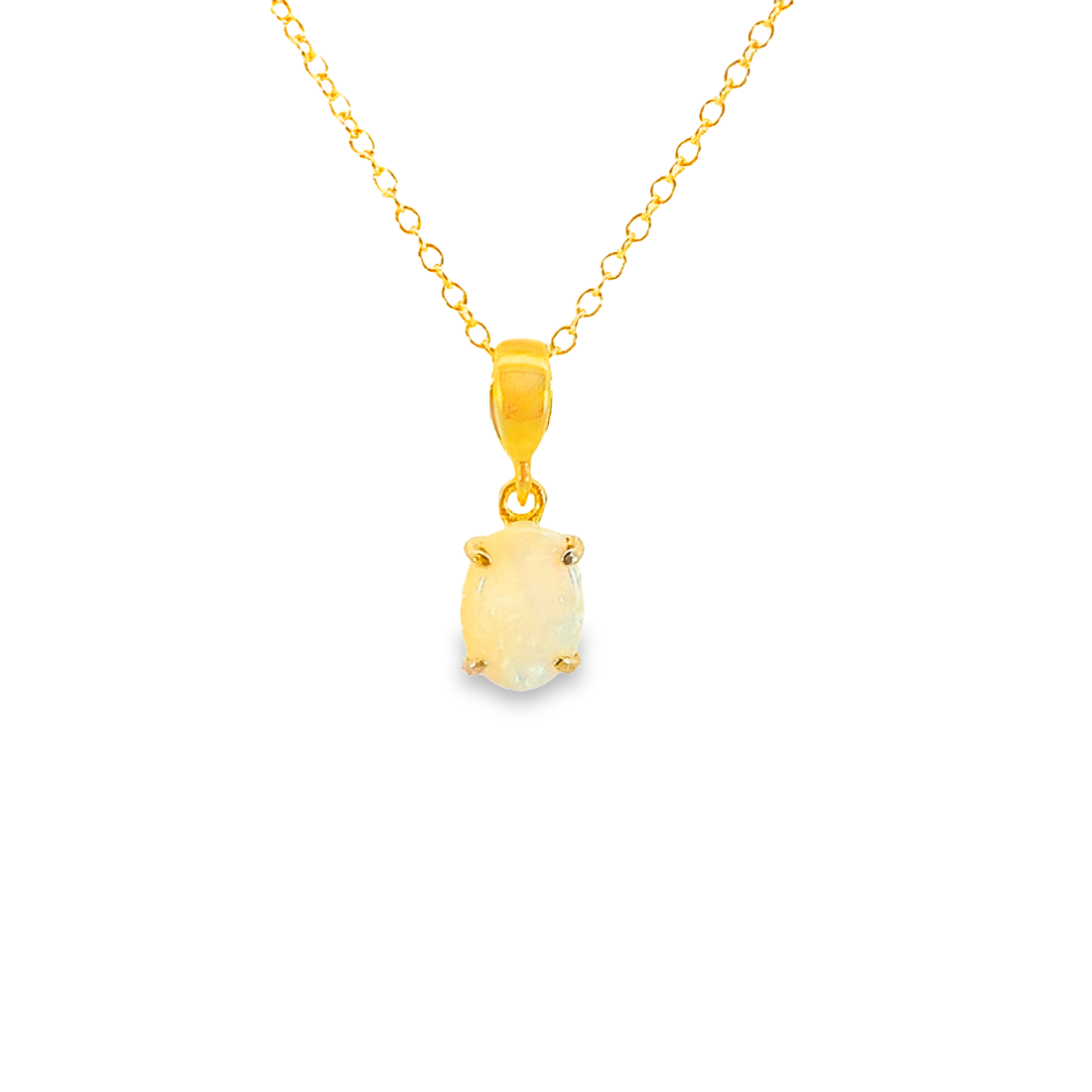 Gold Plated Sterling Silver 8x6mm White Opal solitaire pendant - Masterpiece Jewellery Opal & Gems Sydney Australia | Online Shop