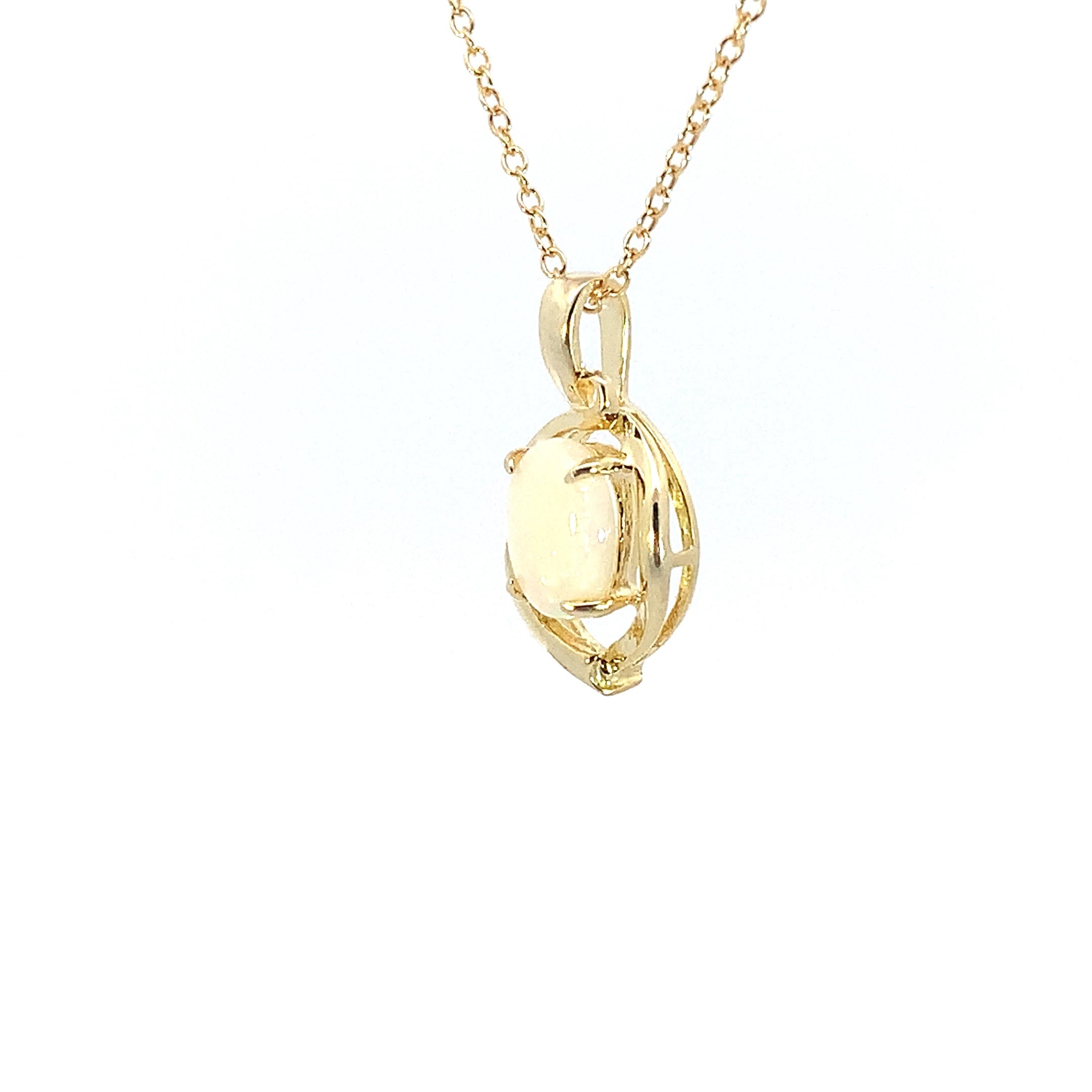 Gold Plated 8x6mm Sterling Silver White Opal pendant Necklace - Masterpiece Jewellery Opal & Gems Sydney Australia | Online Shop
