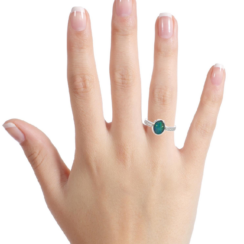 Sterling Silver Opal triplet oval and cubic zirconia ring - Masterpiece Jewellery Opal & Gems Sydney Australia | Online Shop