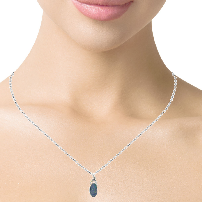 Sterling Silver Opal doublet 12.5x6.7mm pendant - Masterpiece Jewellery Opal & Gems Sydney Australia | Online Shop
