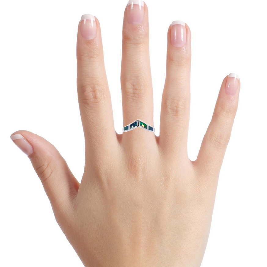 Sterling Silver V-shape inlay Opal band - Masterpiece Jewellery Opal & Gems Sydney Australia | Online Shop