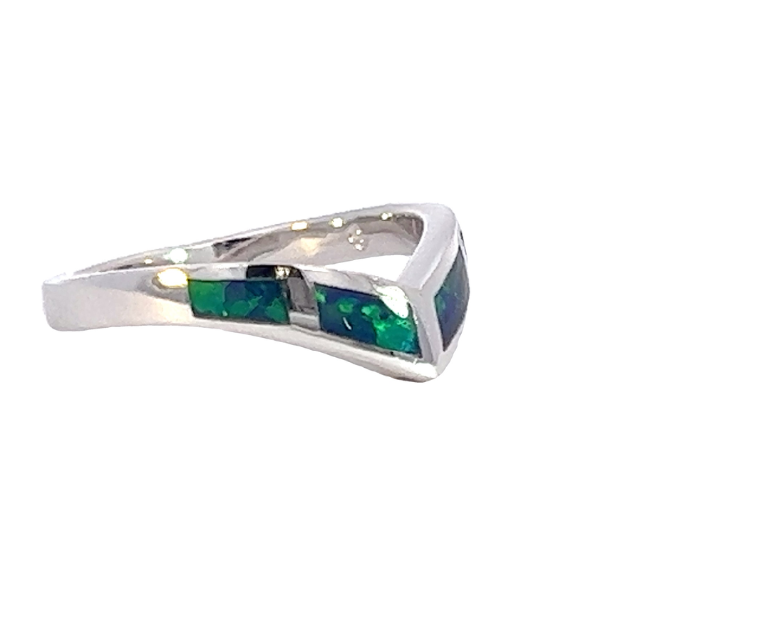 Sterling Silver V-shape inlay Opal band - Masterpiece Jewellery Opal & Gems Sydney Australia | Online Shop