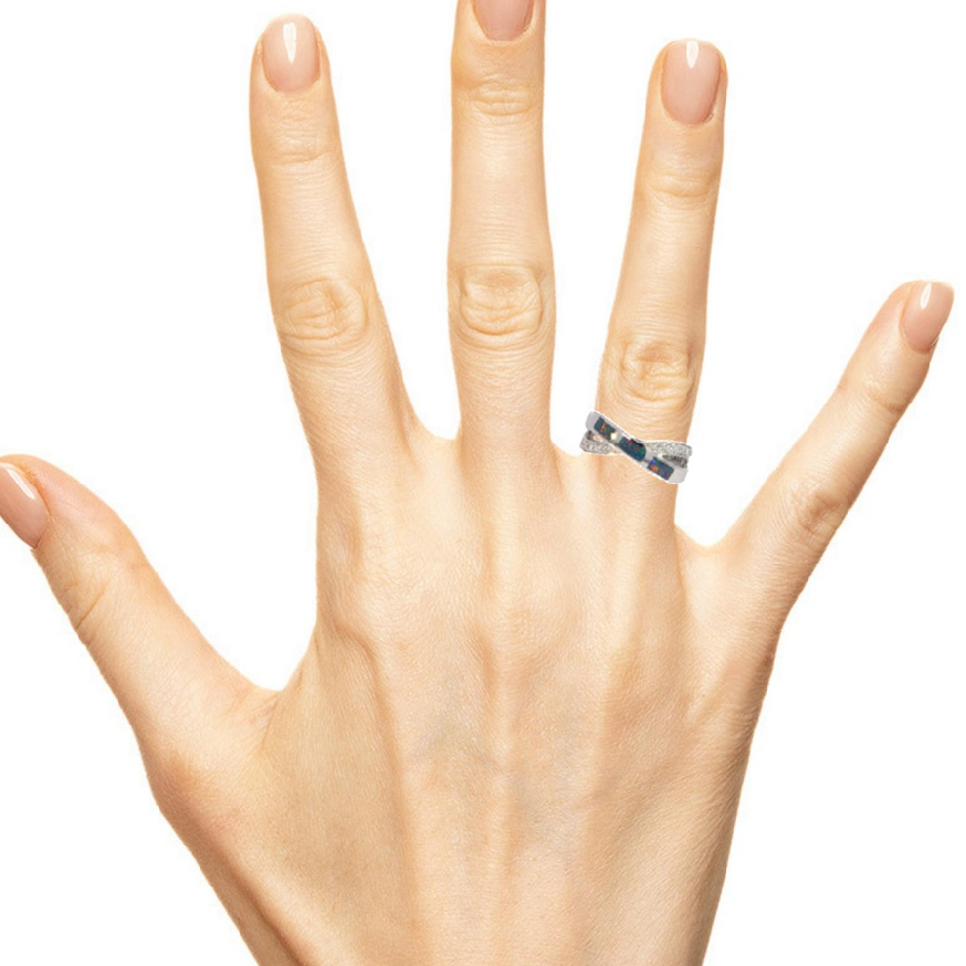 Sterling Silver Opal cross over inlay ring - Masterpiece Jewellery Opal & Gems Sydney Australia | Online Shop