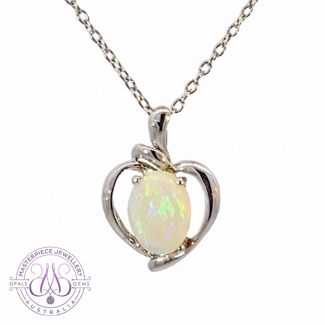 14kt White Gold Heart shape pendant with Light Opal - Masterpiece Jewellery Opal & Gems Sydney Australia | Online Shop