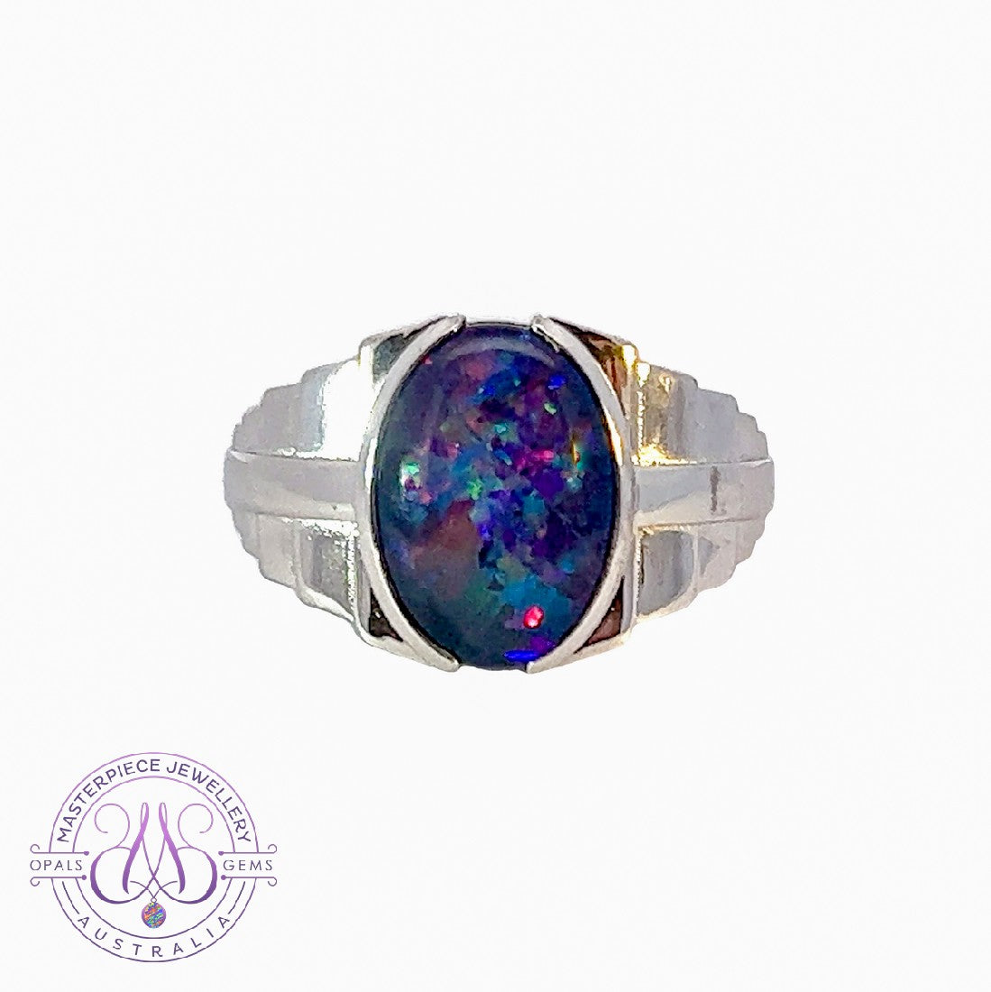 Sterling Silver stepped large ring 14x10mm Opal triplet - Masterpiece Jewellery Opal & Gems Sydney Australia | Online Shop