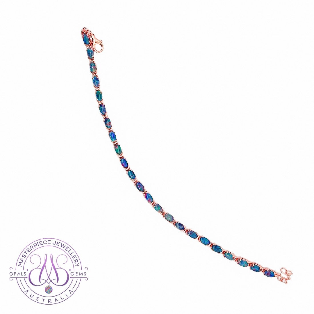 Sterling Silver Rose Gold plated Opal tennis bracelet 5x3mm - Masterpiece Jewellery Opal & Gems Sydney Australia | Online Shop