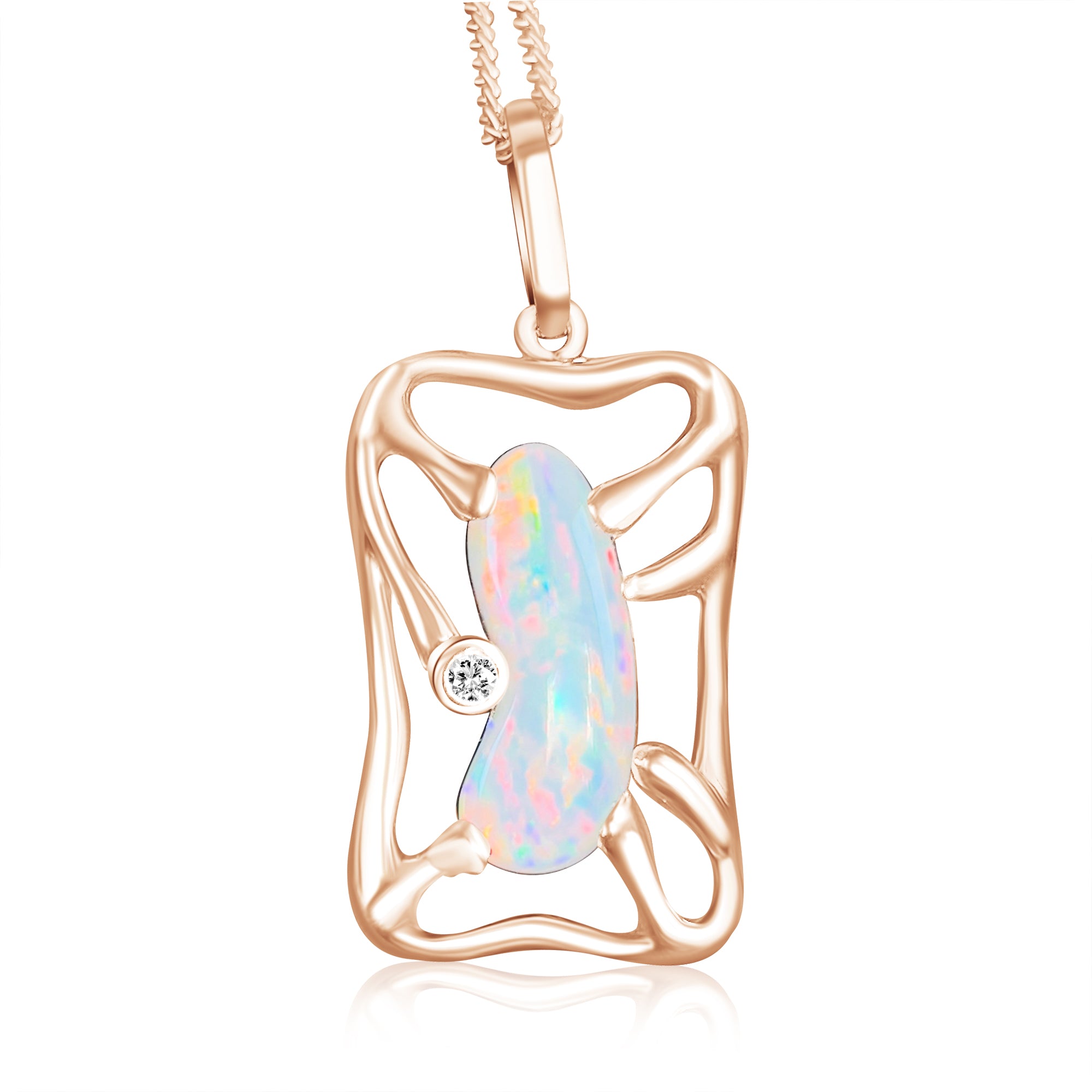 Rose Gold plated Sterling Silver Light Opal freeform pendant rectangular - Masterpiece Jewellery Opal & Gems Sydney Australia | Online Shop
