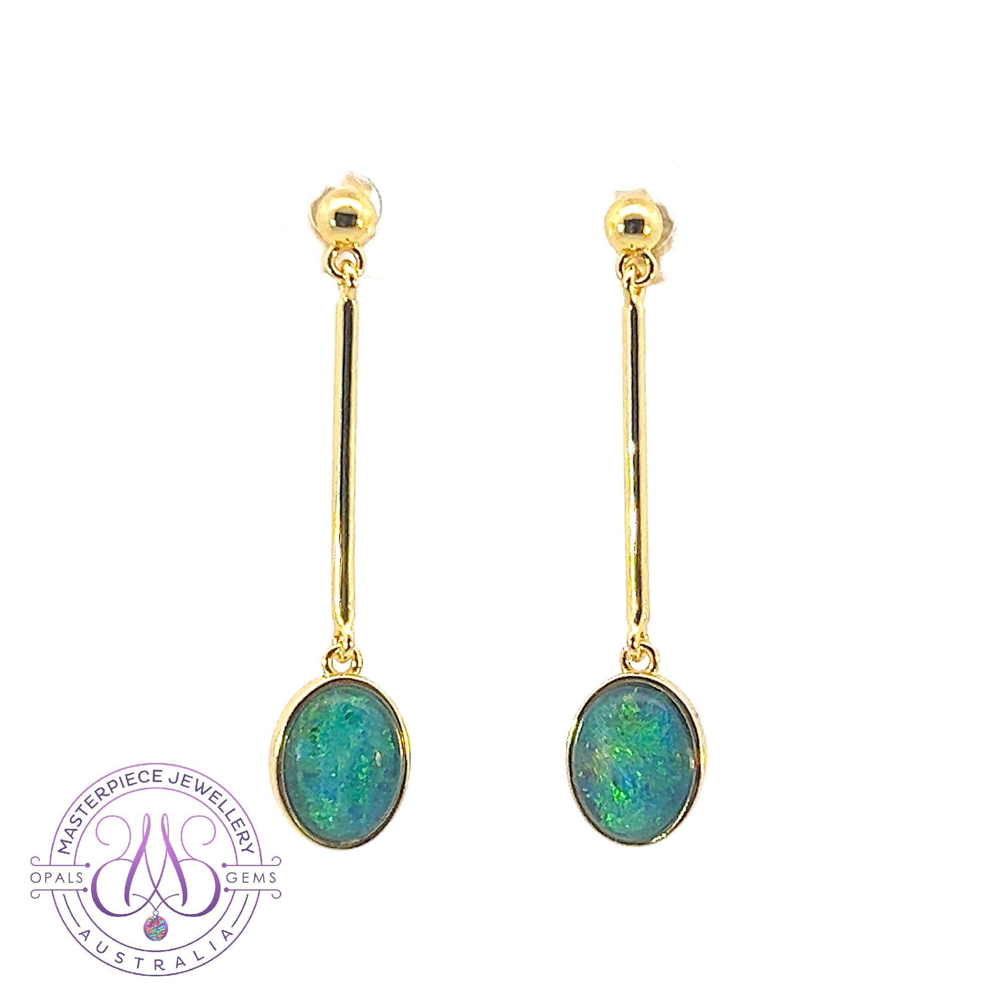 Gold Plated Sterling Silver Dangle earrings 9x7mm Triplet Opals