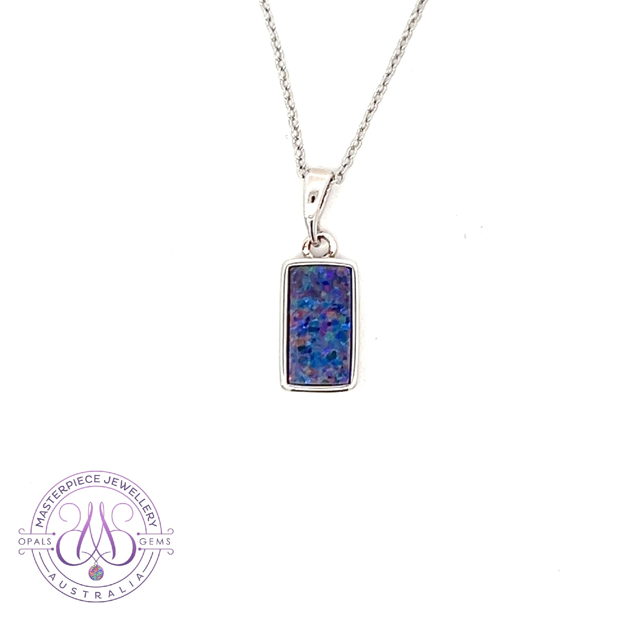 Sterling Silver Rectangular Opal doublet 12x7mm pendant