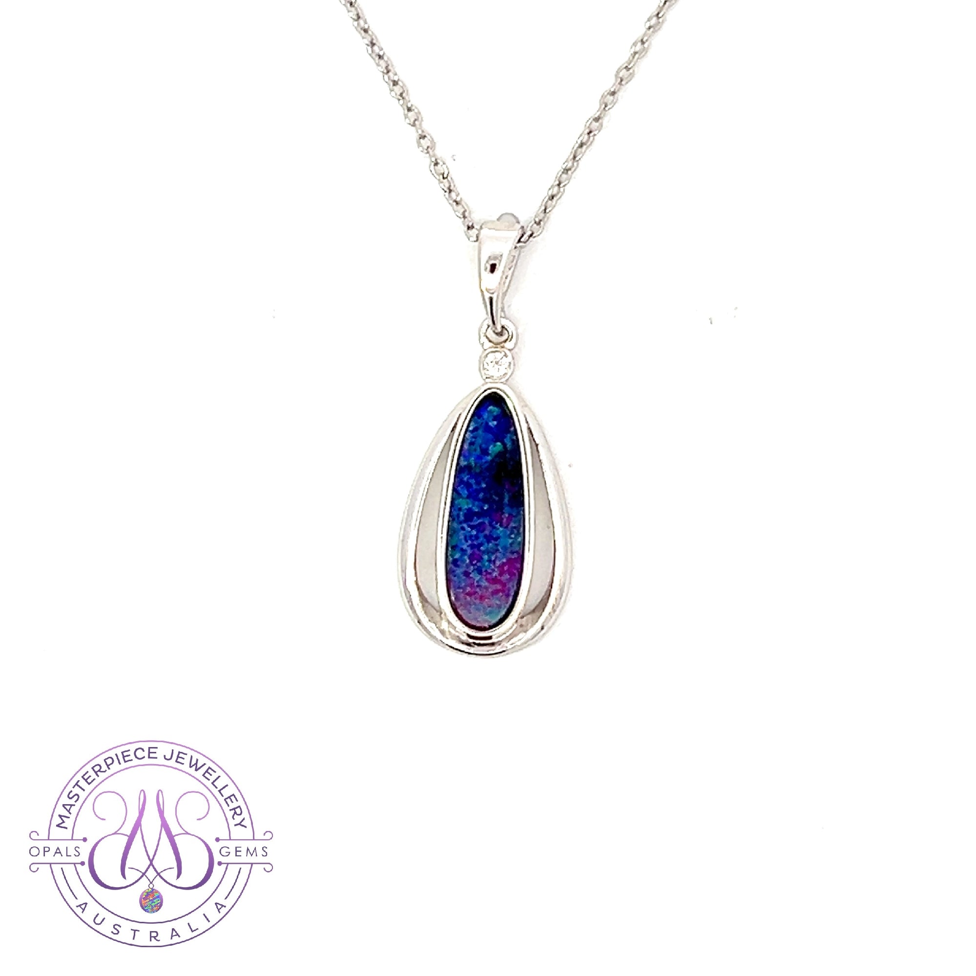 Sterling Silver Pear shape double frame pendant Opal doublet