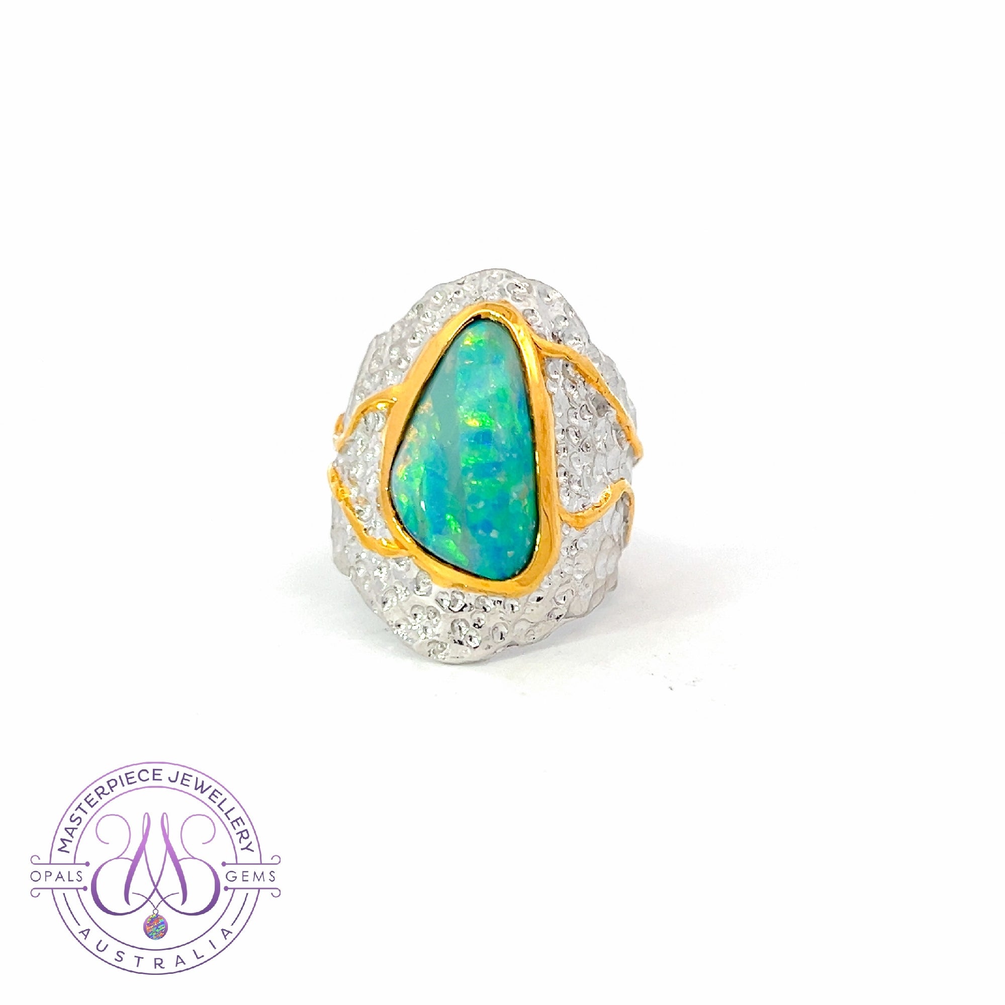 Sterling Silver Two Tone Ocean Reef design ring with Opal