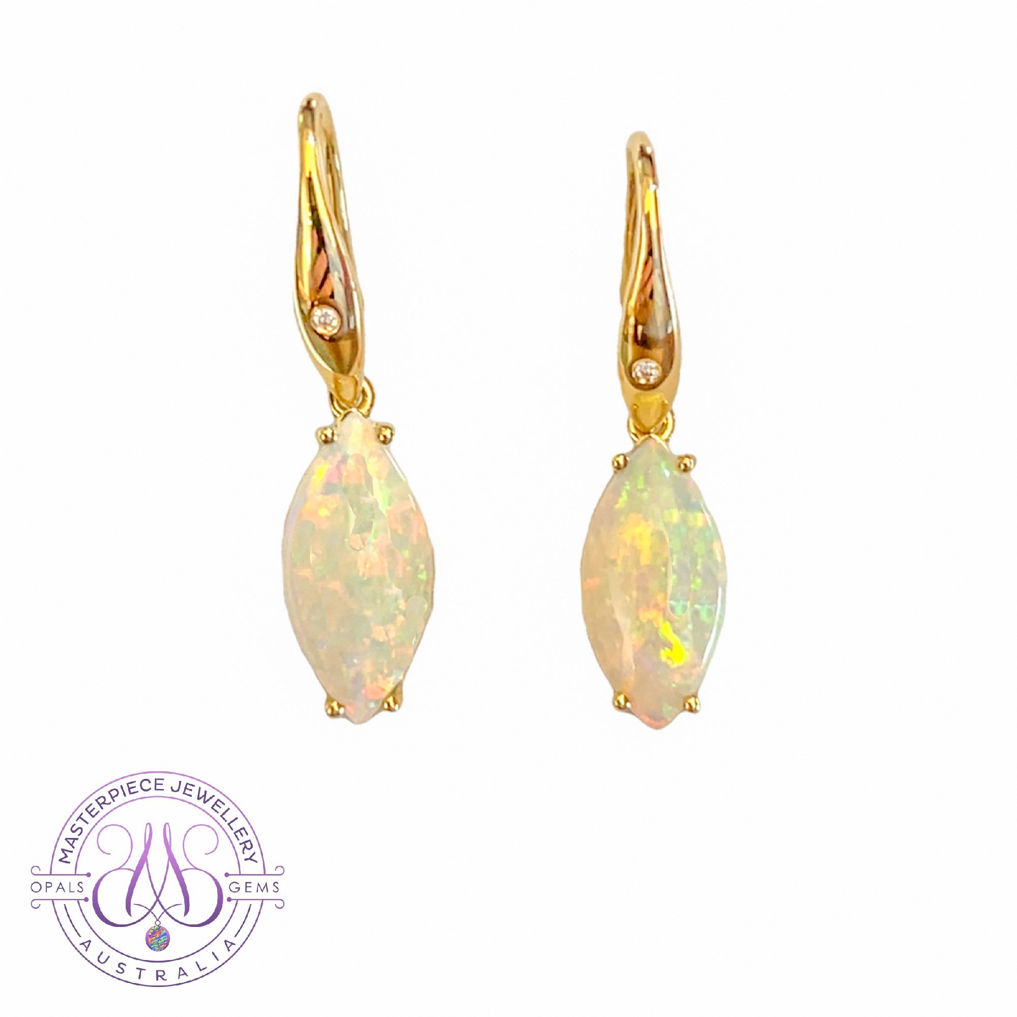 14kt Yellow Gold dangling Marquise cut Crystal Opals 3.13ct