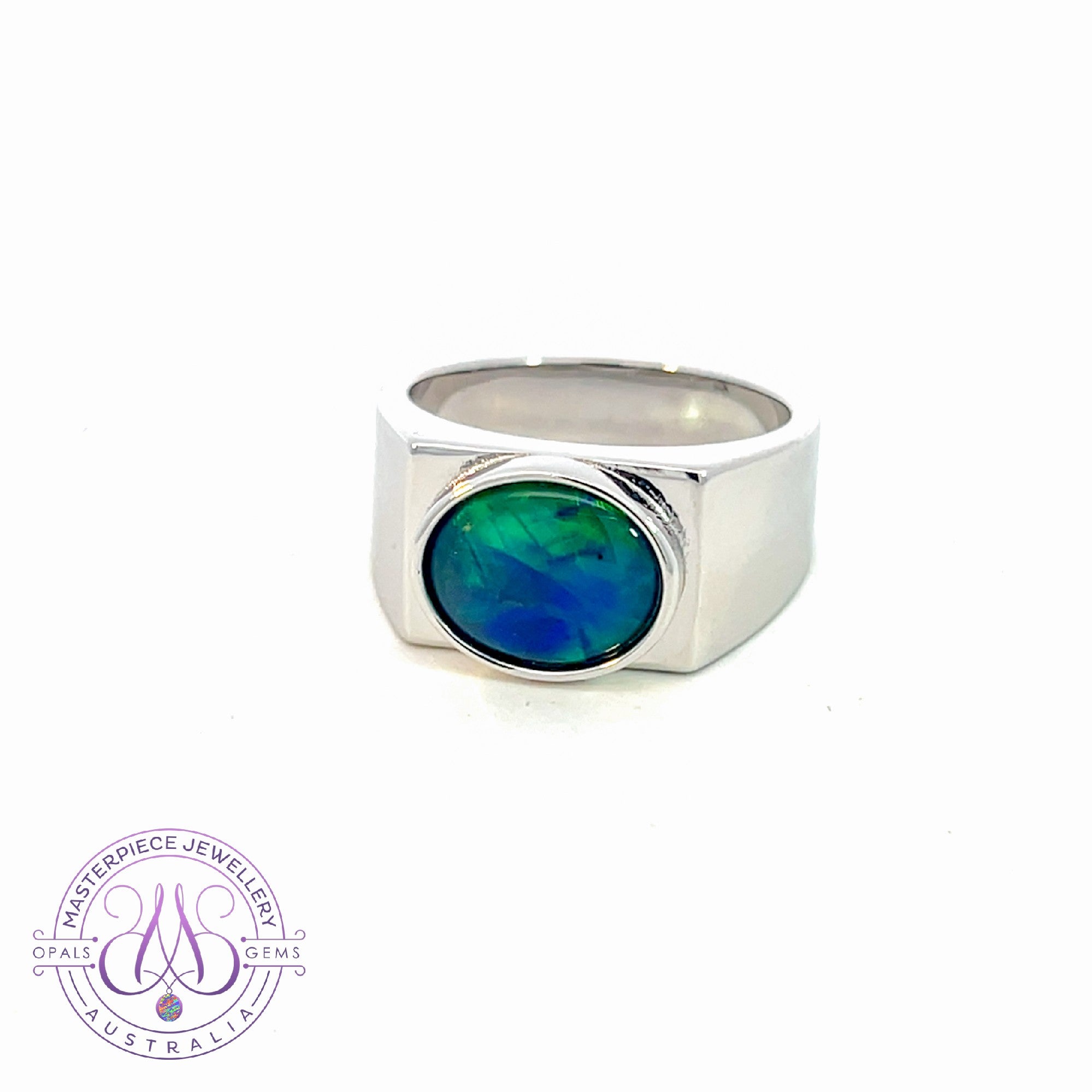 Sterling Silver rectangular shape 12x10mm Opal triplet bezel set ring