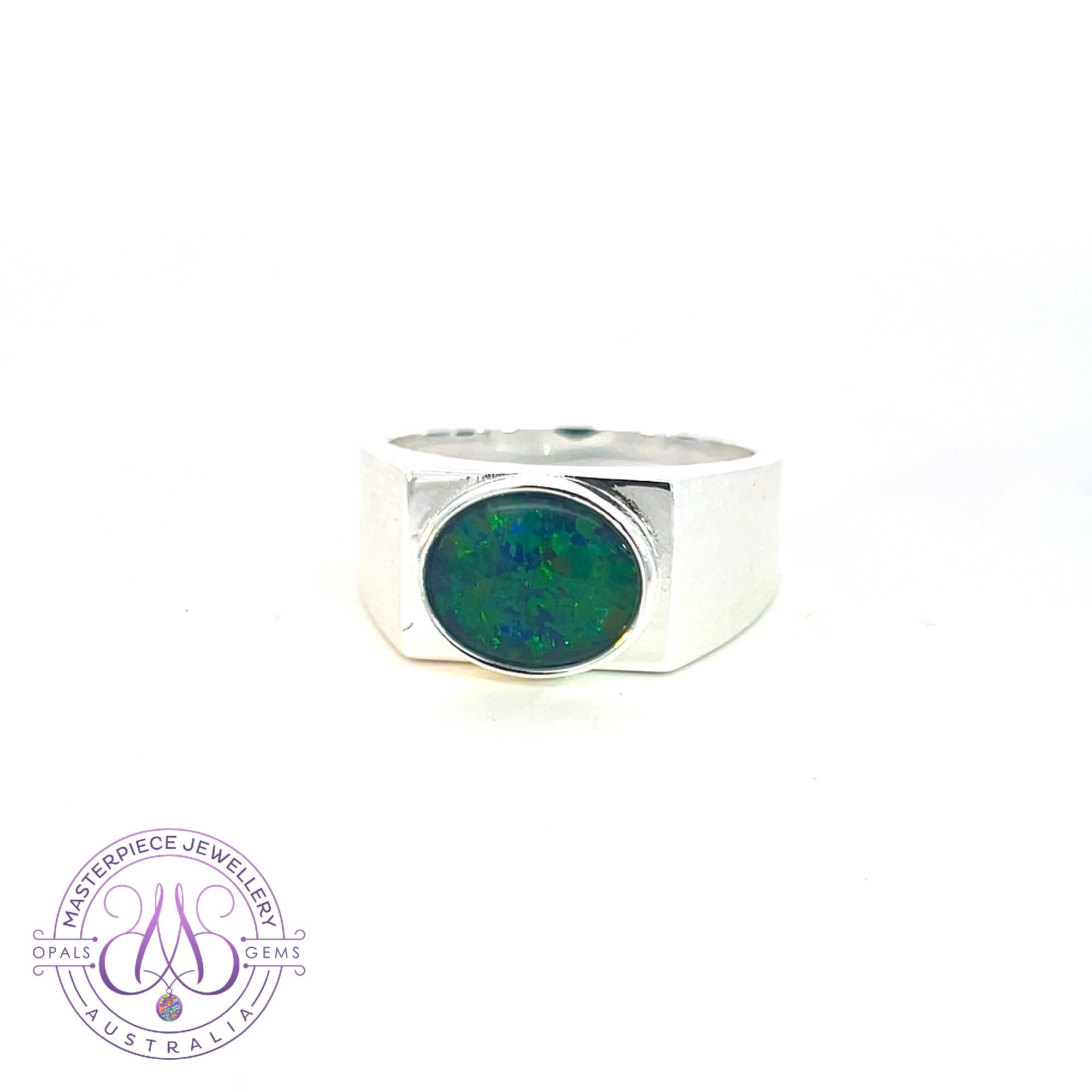 Sterling Silver 12x10mm Opal triplet matte finish rectangular ring