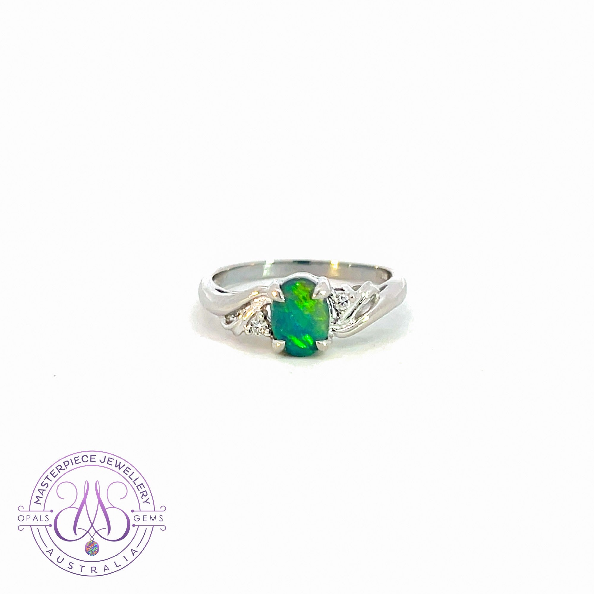 Platinum Black Opal 0.6ct and 2 diamond ring