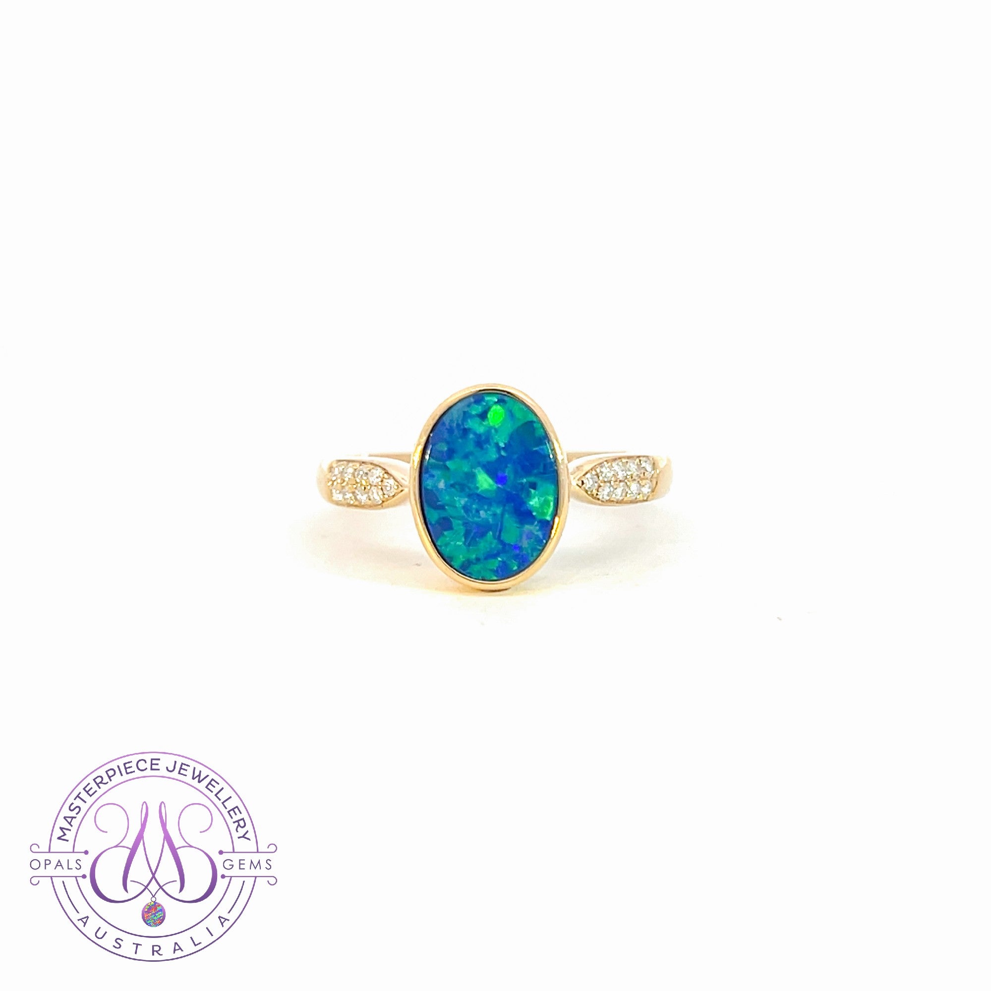 14kt Yellow Gold Opal doublet 1.33ct and diamond ring