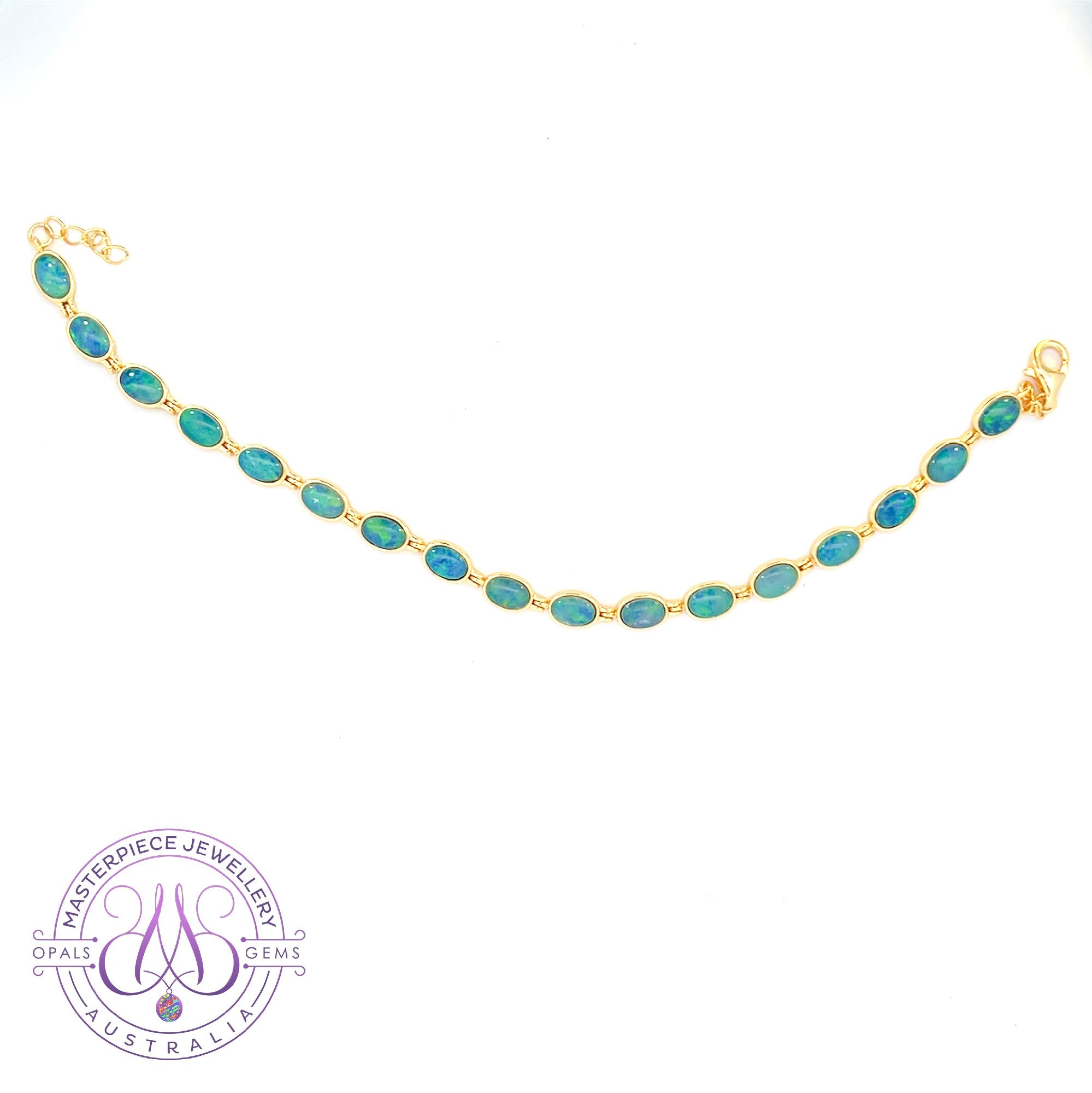 Gold plated silver bezel set opal triplet 6x4mm tennis bracelet design