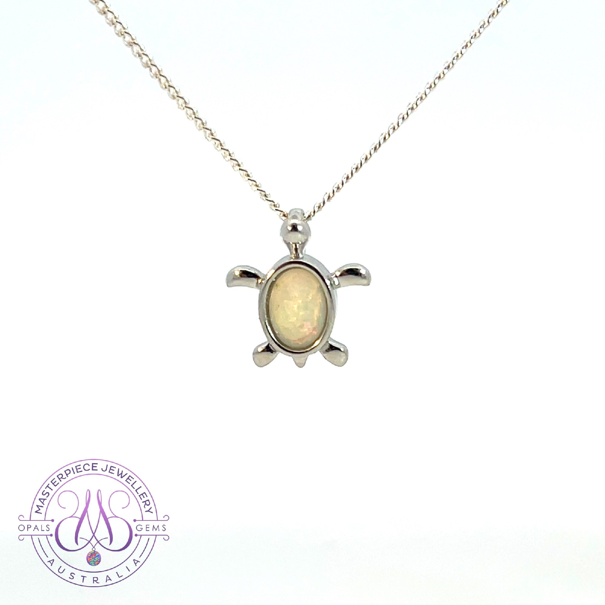 Sterling Silver White Opal 7x5mm turtle pendant