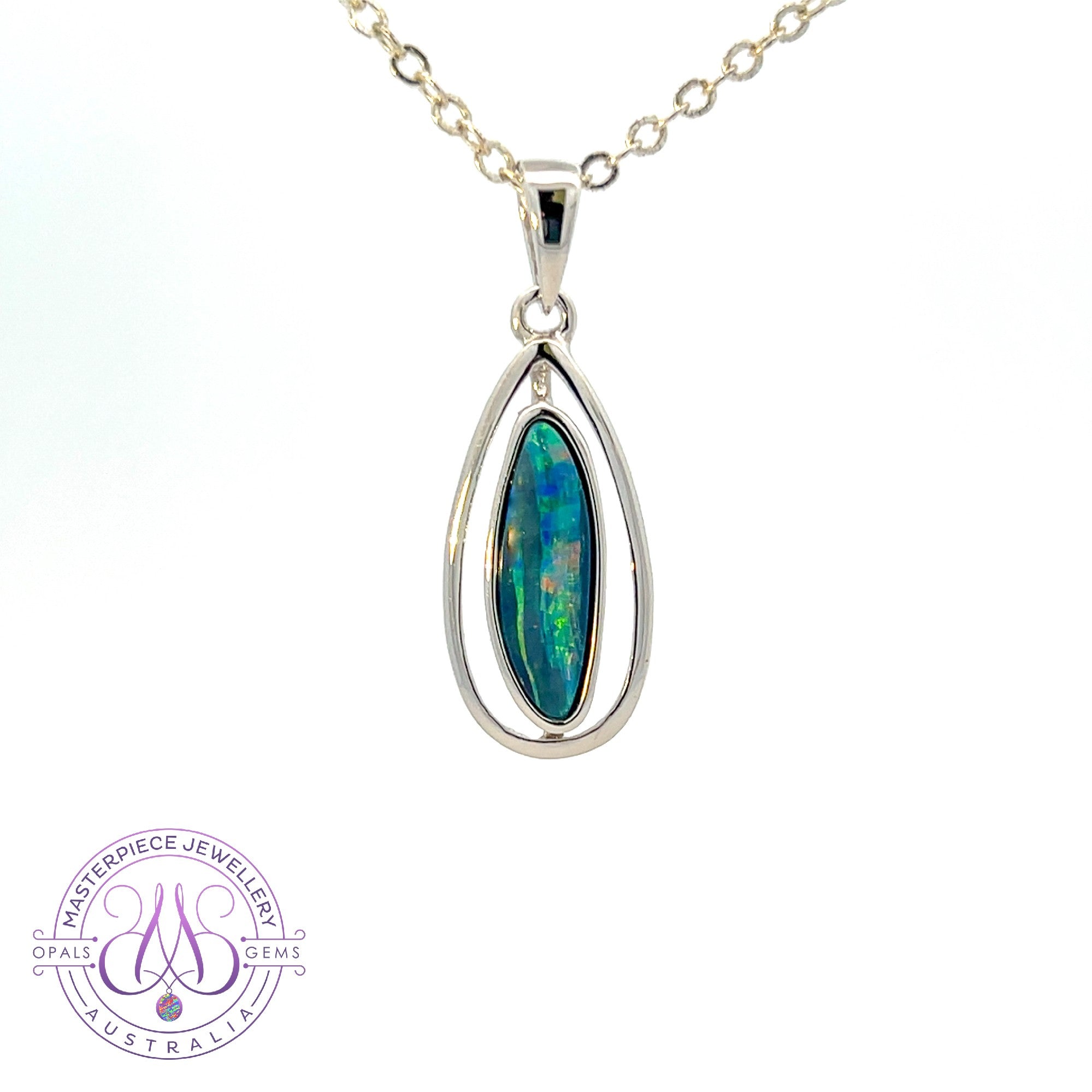 Sterling Silver pearshape drop style pendant with opal doublet