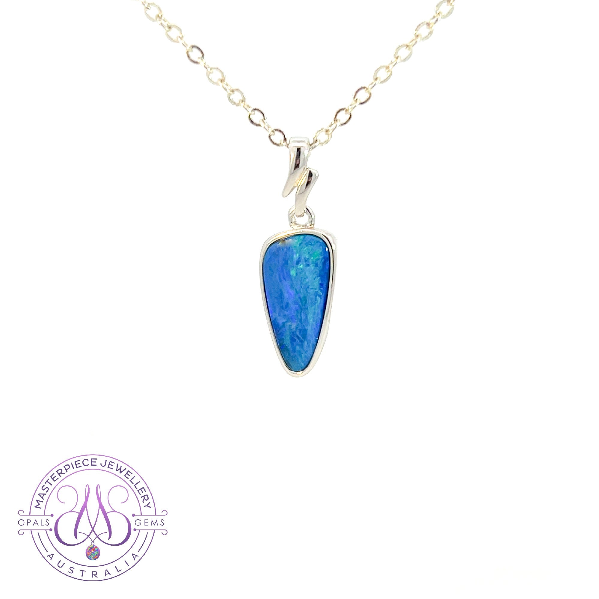 Sterling Silver triangle shape Blue Opal doublet pendant