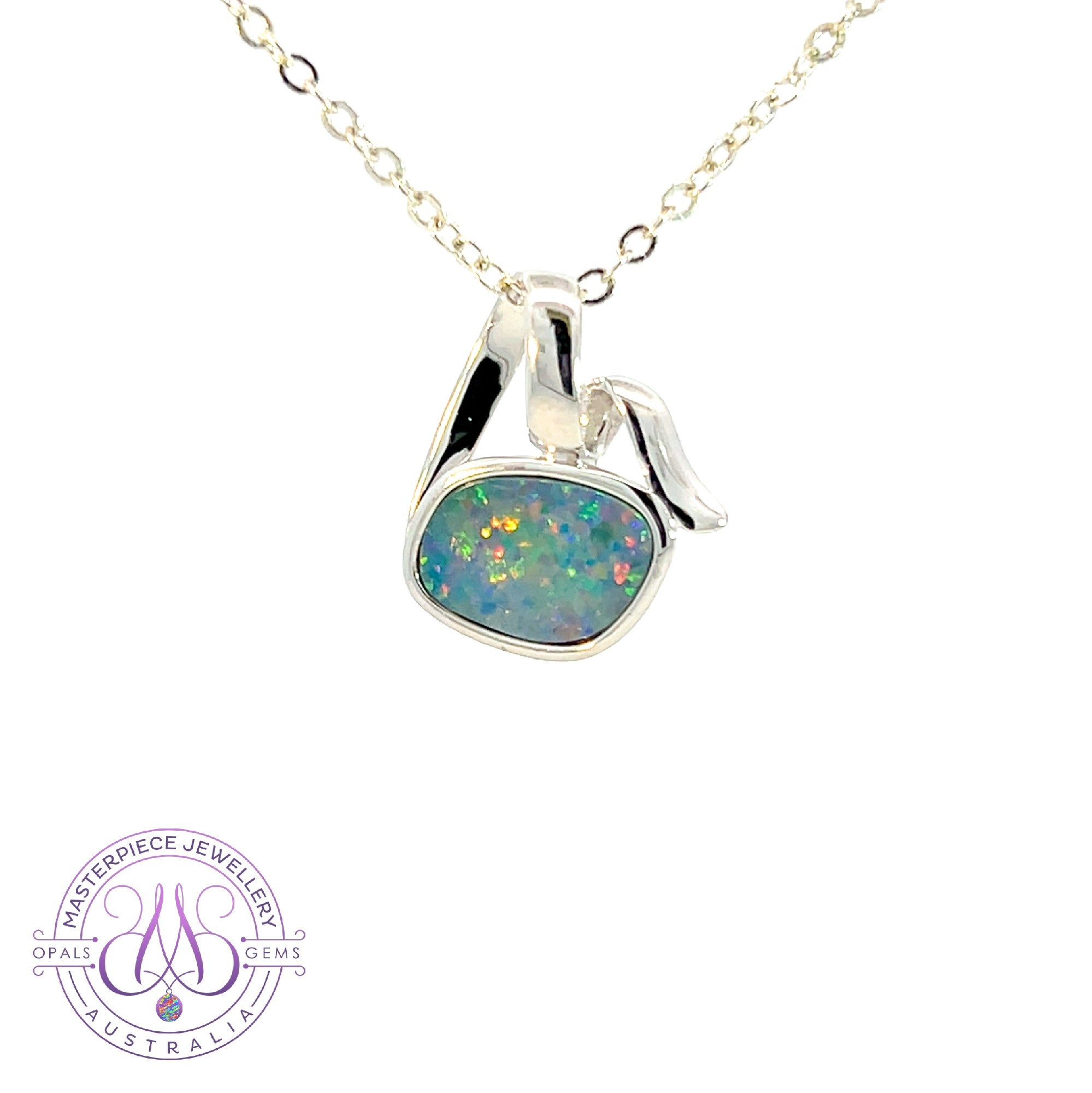 Sterling Silver horizontal freeform Opal doublet pendant