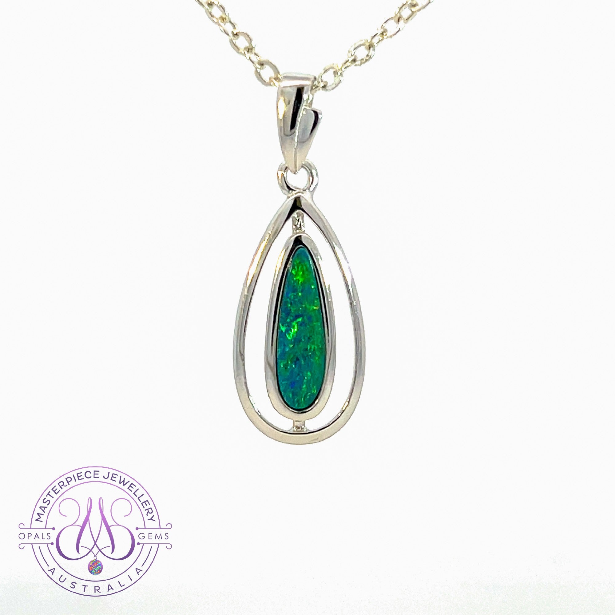 Sterling Silver pear shape drop style cut out Doublet Opal pendant