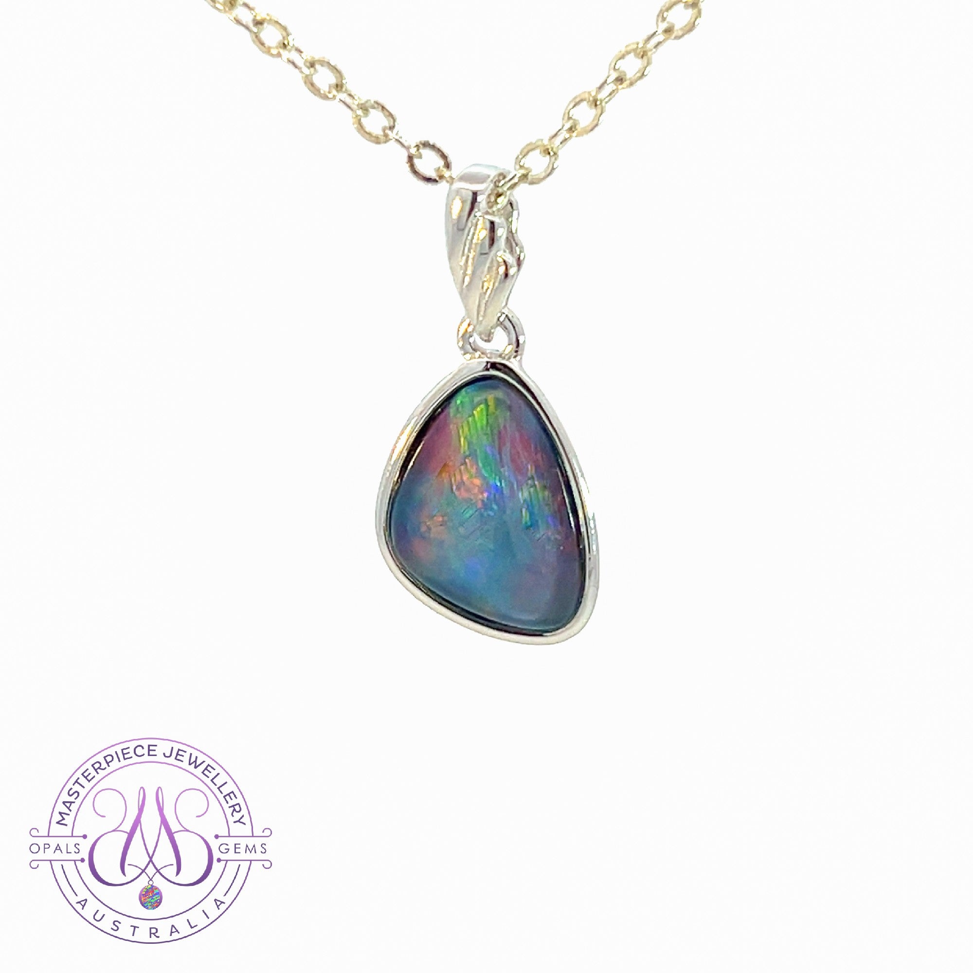 Sterling Silver freeform Opal triplet triangle shape pendant