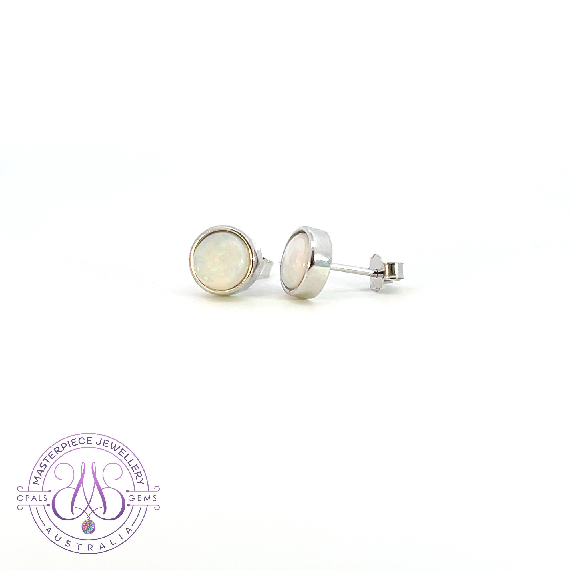 Sterling Silver White Opal round 6mm studs