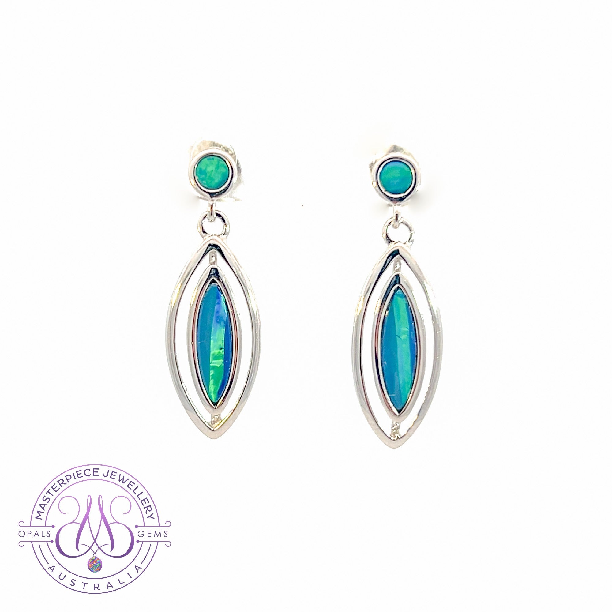 Sterling Silver Danglng Marquise shape Opal green doublet earrings