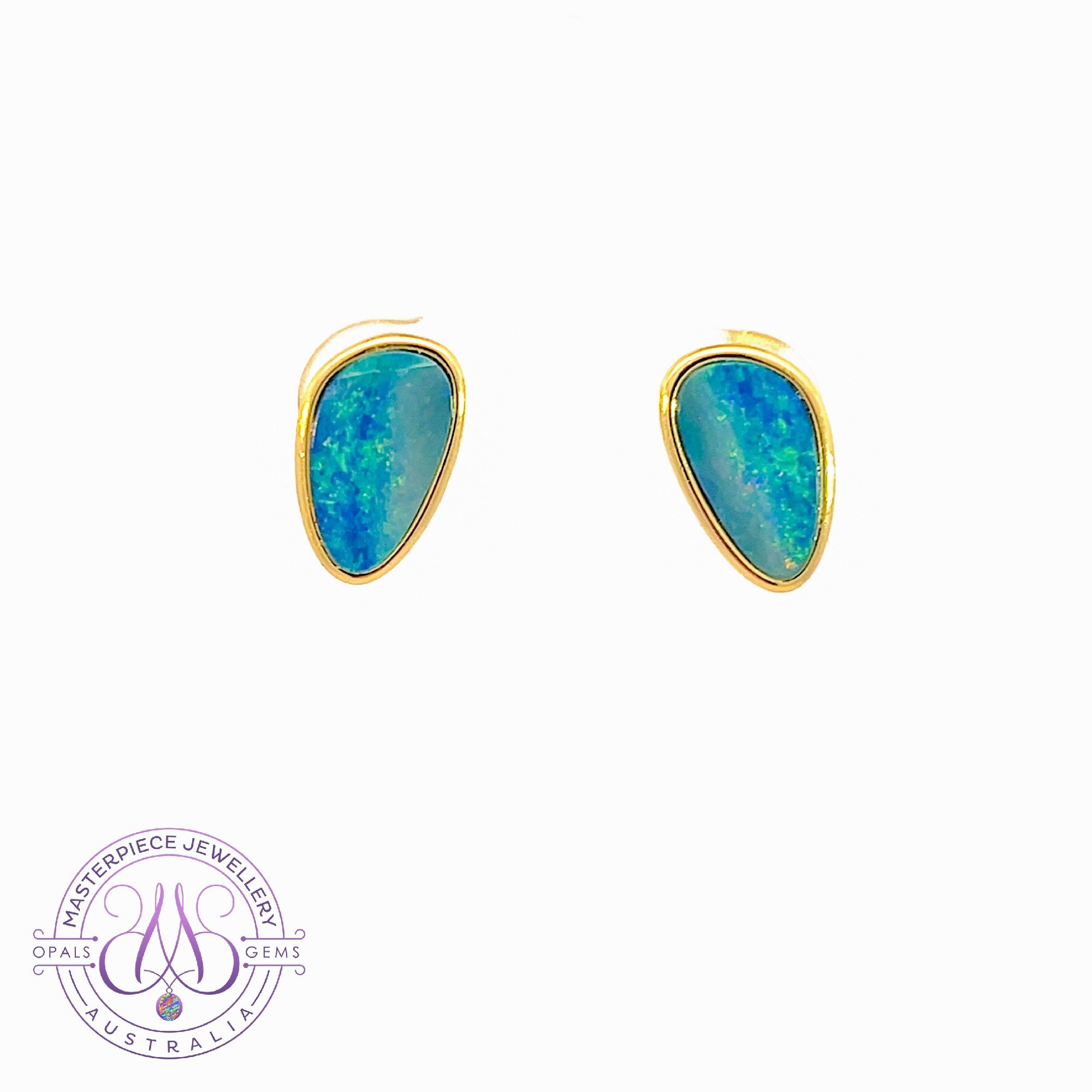 Gold Plated Sterling Silver triangluar freeform Opal doublet studs