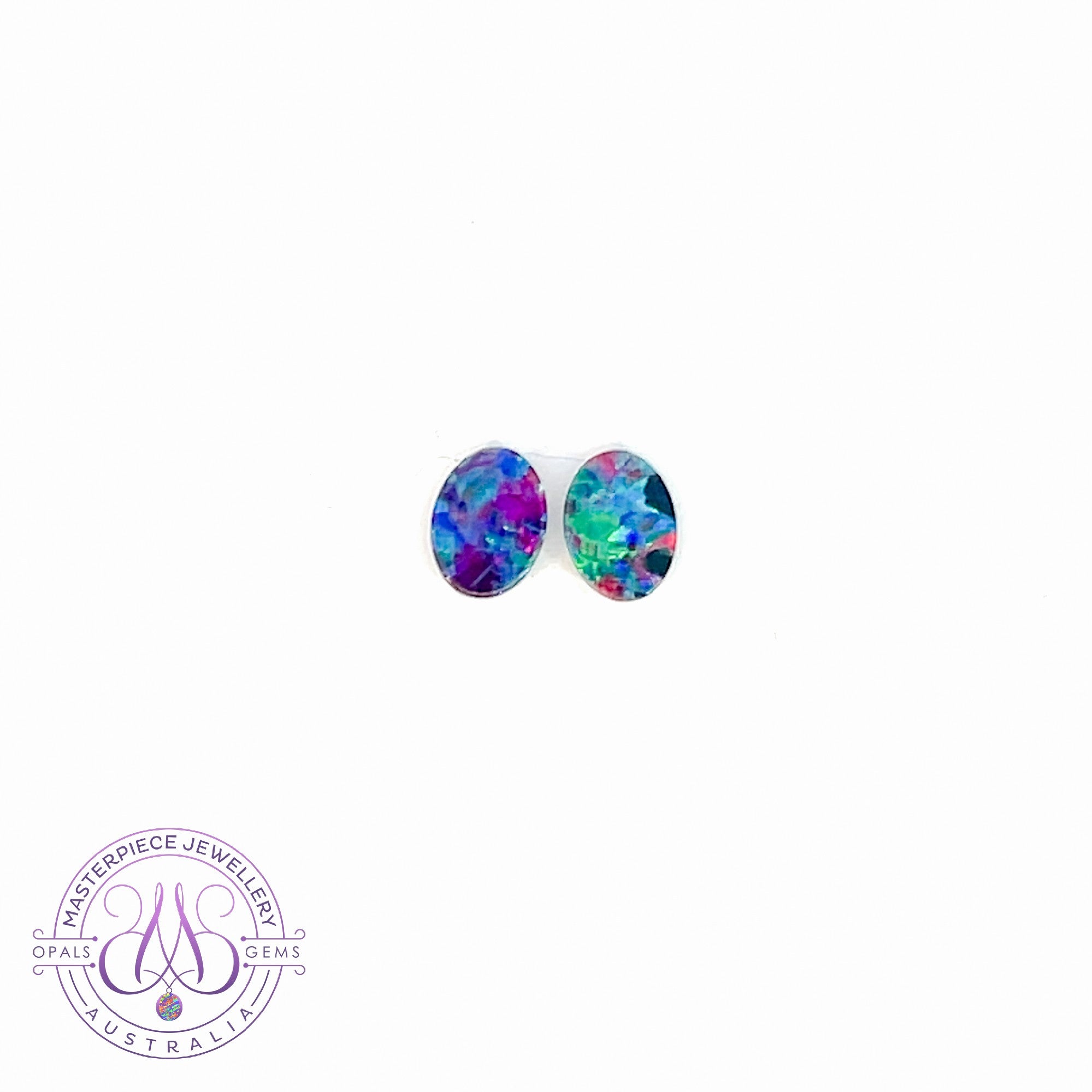 Pair of 8x6mm Opal doublets multi colour loose stones