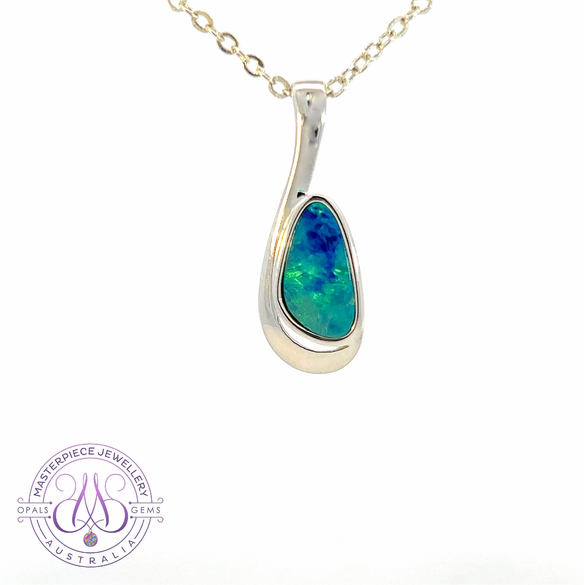 Sterling Silver Opal blue green drop style pendant