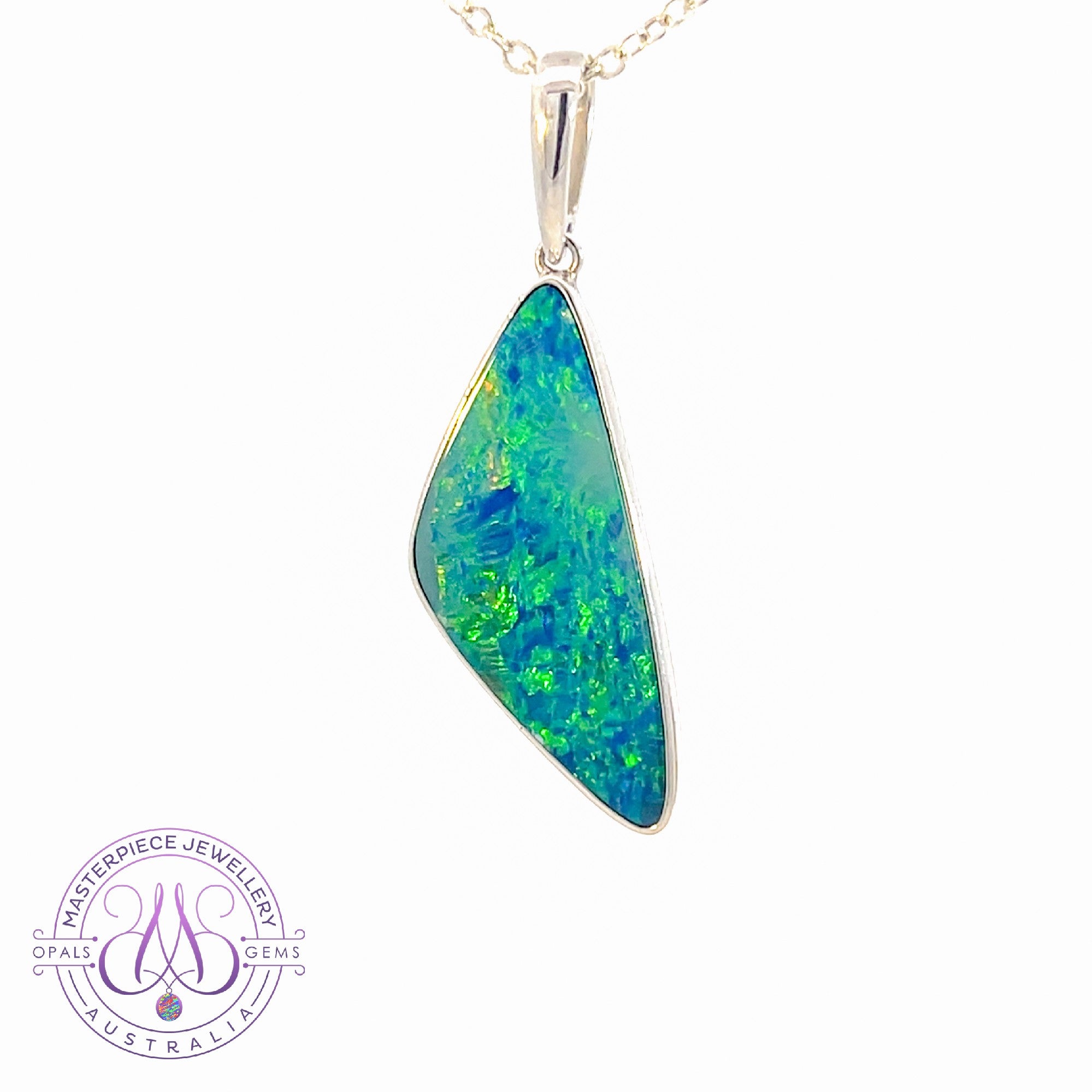 Sterling Silver large triangle shape Opal doublet pendant