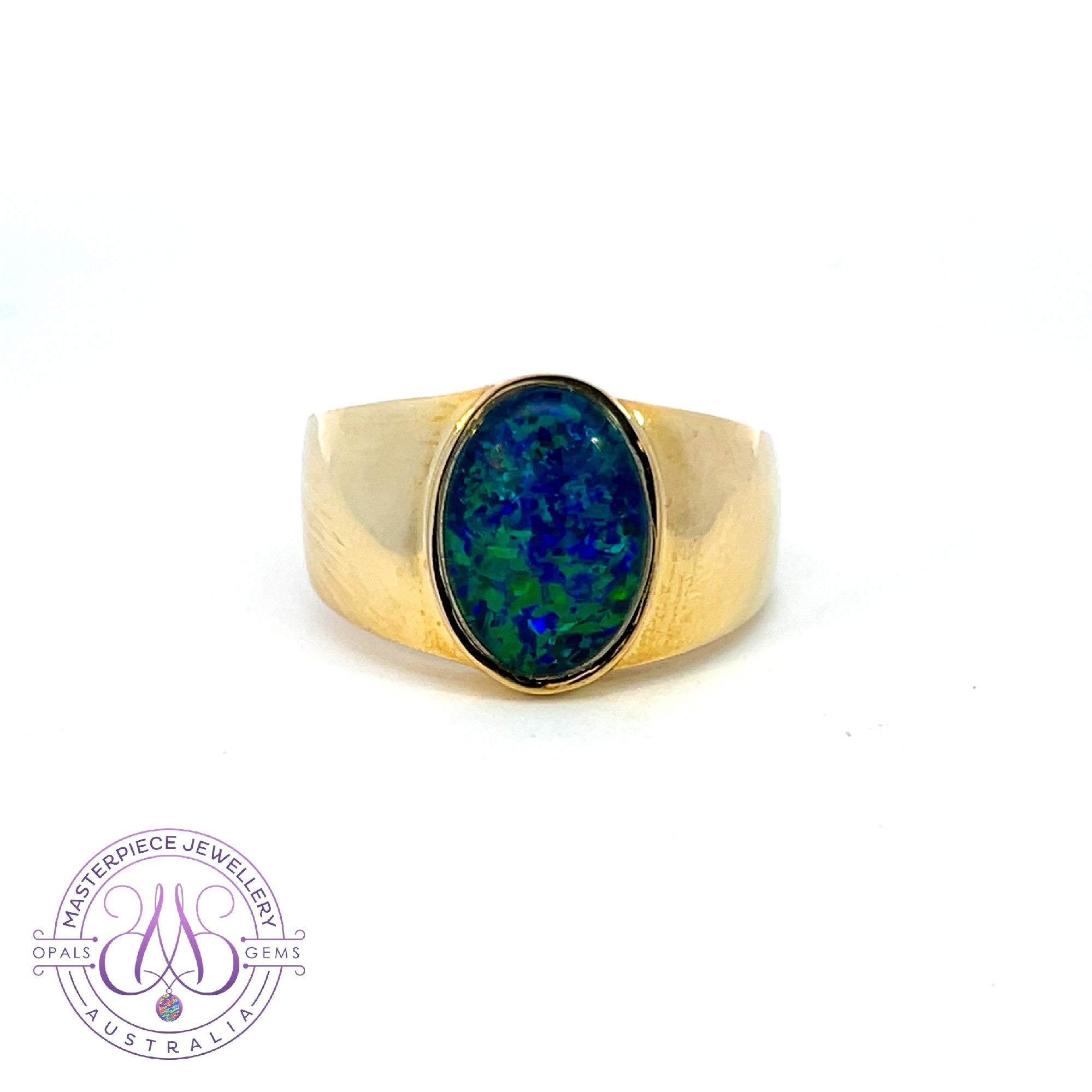9kt Yellow Gold mens Oval Opal triplet ring