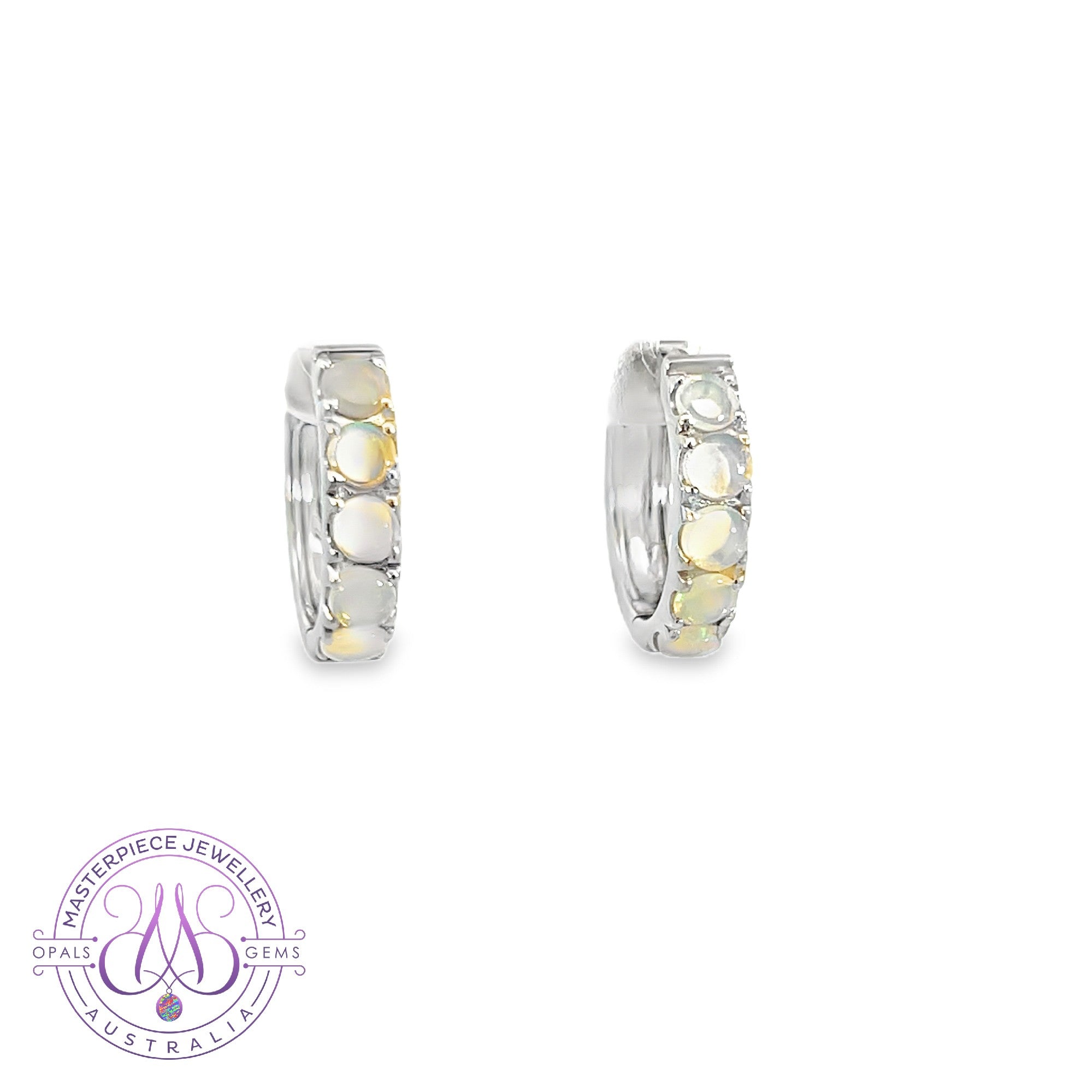 Sterling Silver Opal round huggie style earrings small