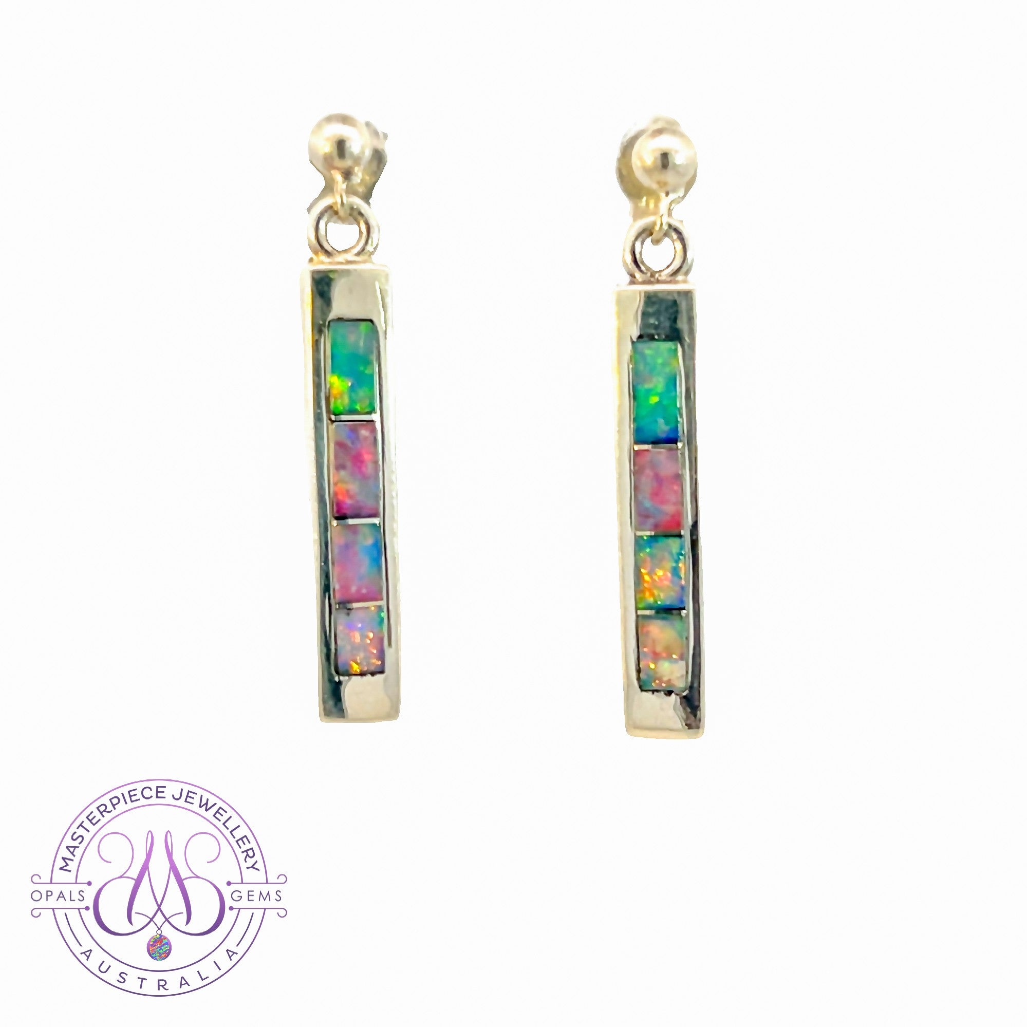 Sterling Silver drop rectangular style inlay Opal earrings