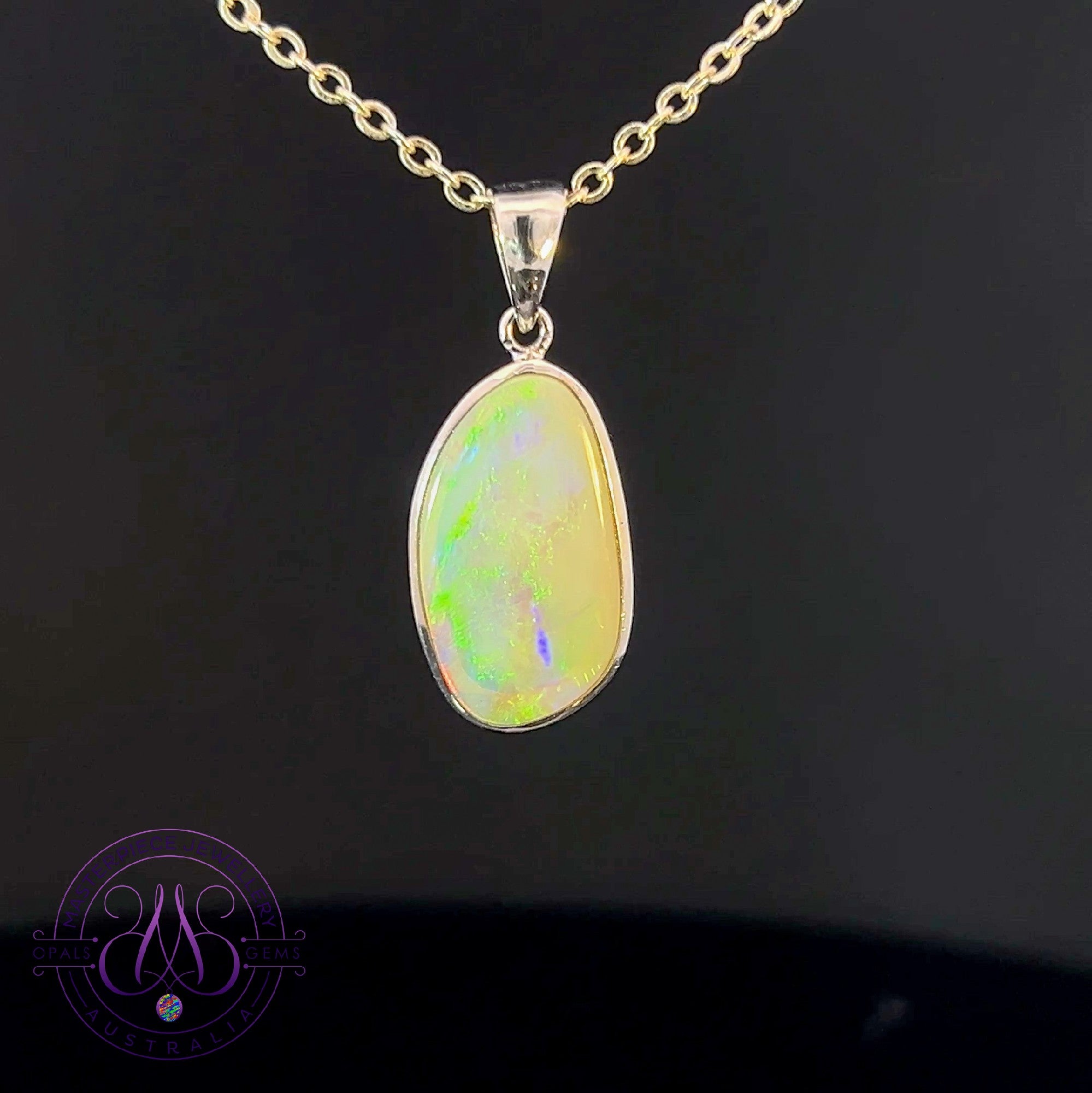 Sterling Silver Freeform Light Opal 18x11mm bezel set pendant