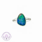 Sterling Silver bezel set triangular Opal triplet 12x8.5mm ring