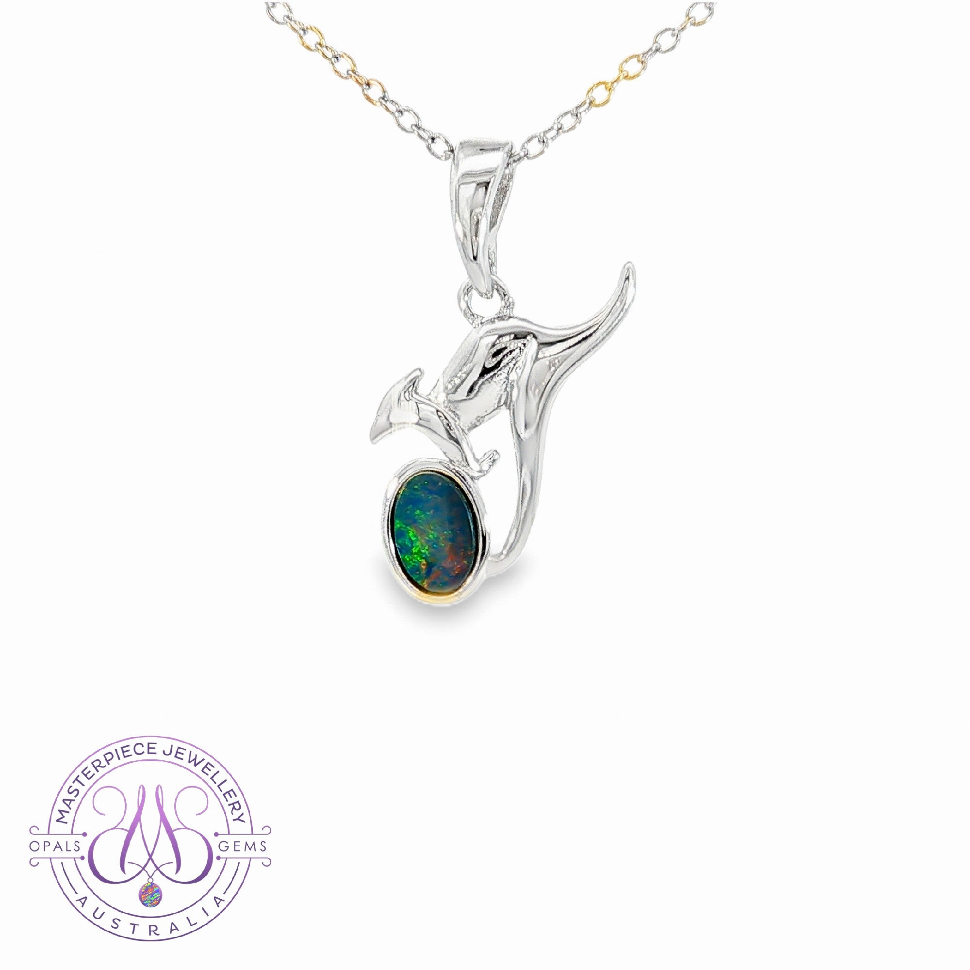 Sterling Silver Kangaroo Oval 6x4mm Opal doublet pendant