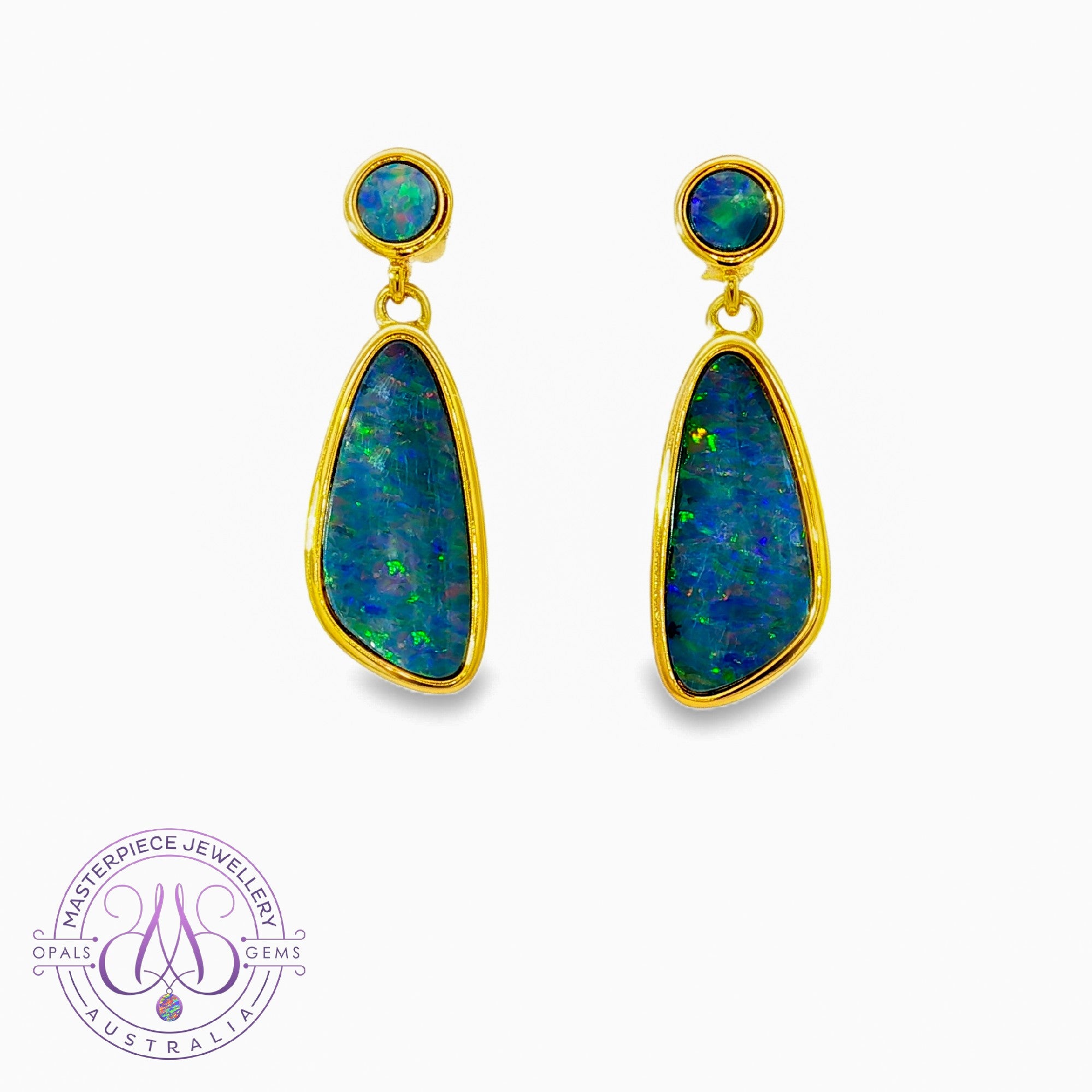 Gold Plated Silver dangling freeform Opal doublet earrings