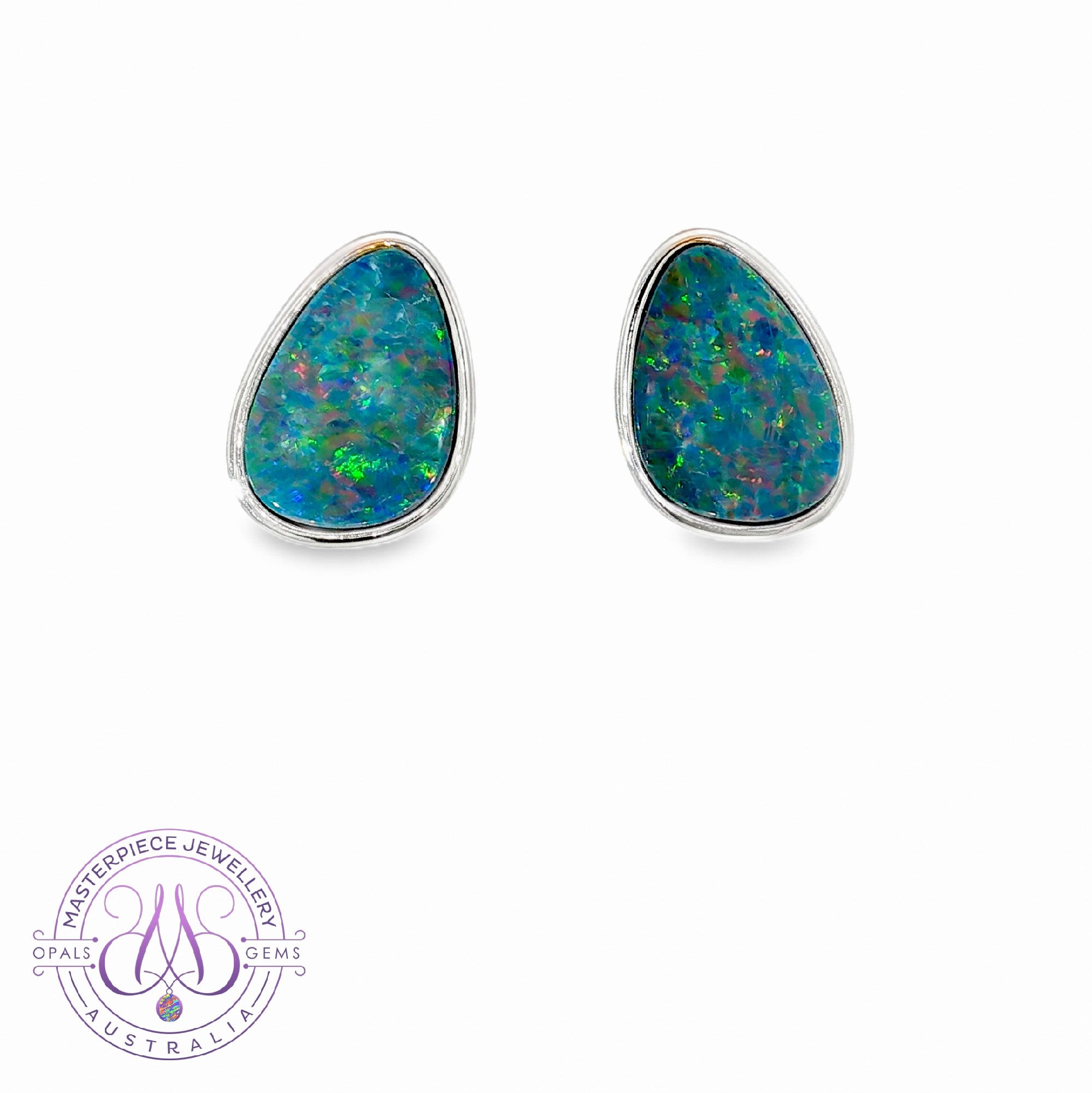 Sterling Silver Triangular Soft Blue Yellow Opal doublet studs