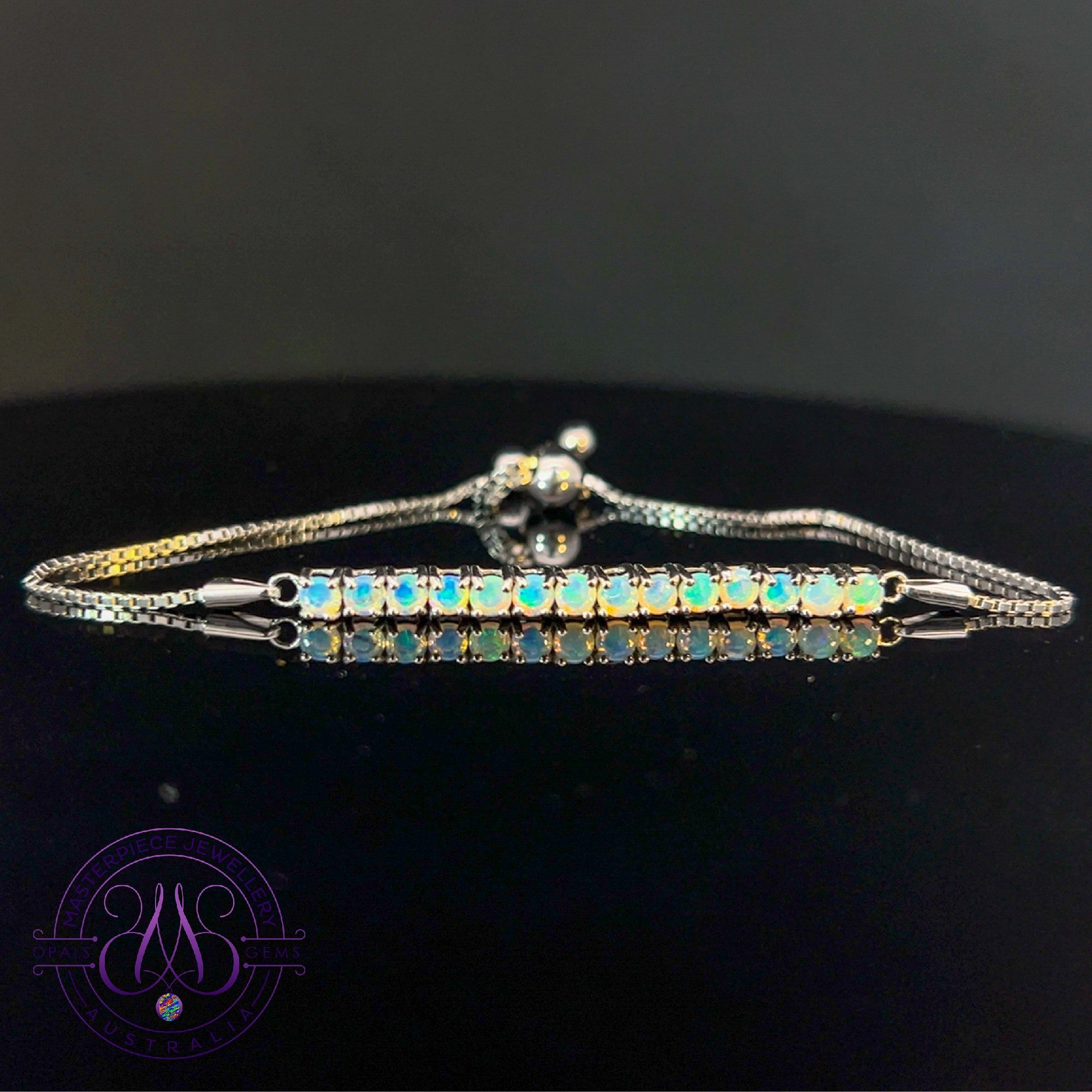 Sterling Silver adjustable Opal 3.5mm tennis bracelet style