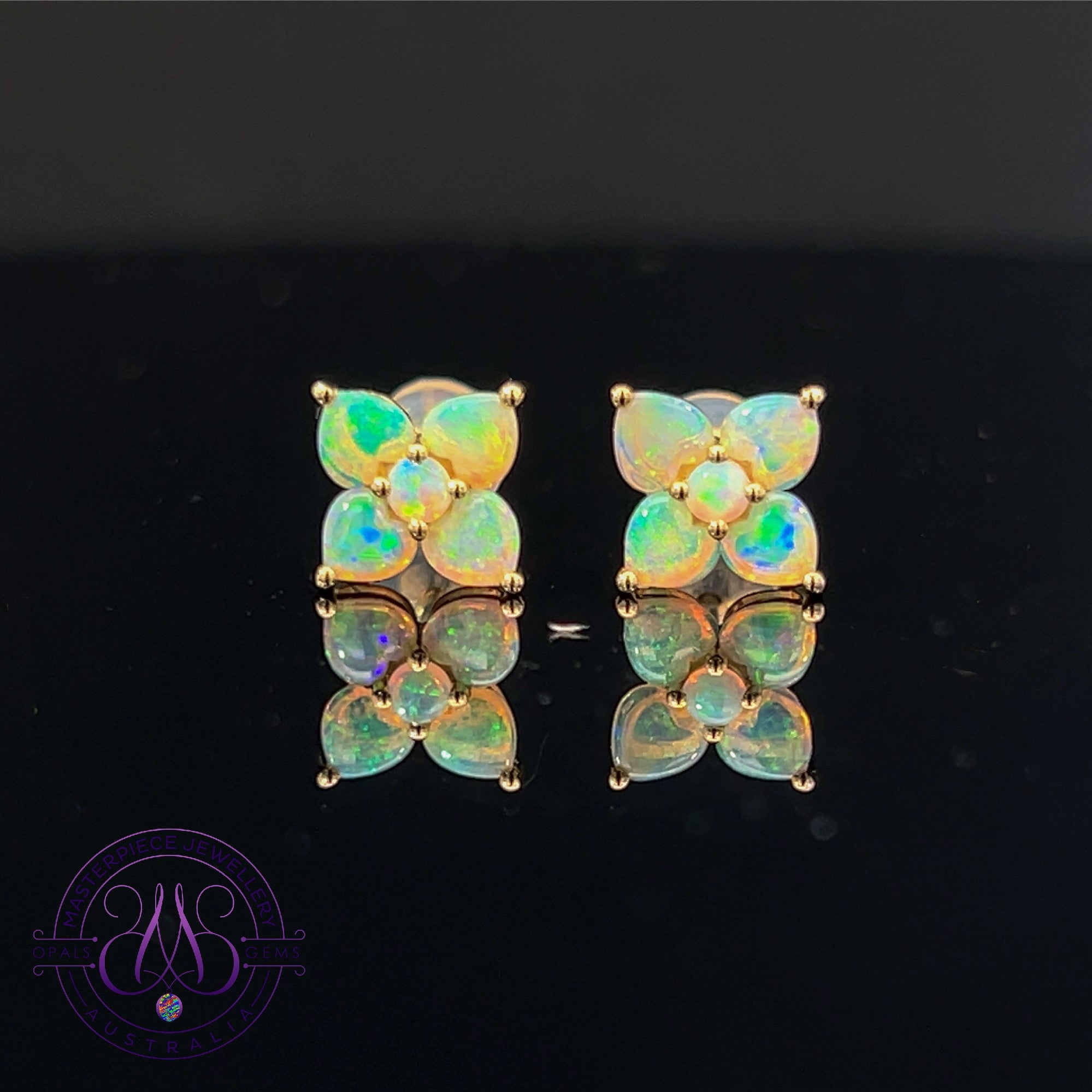 9kt Yellow Gold floral Crystal Opal studs