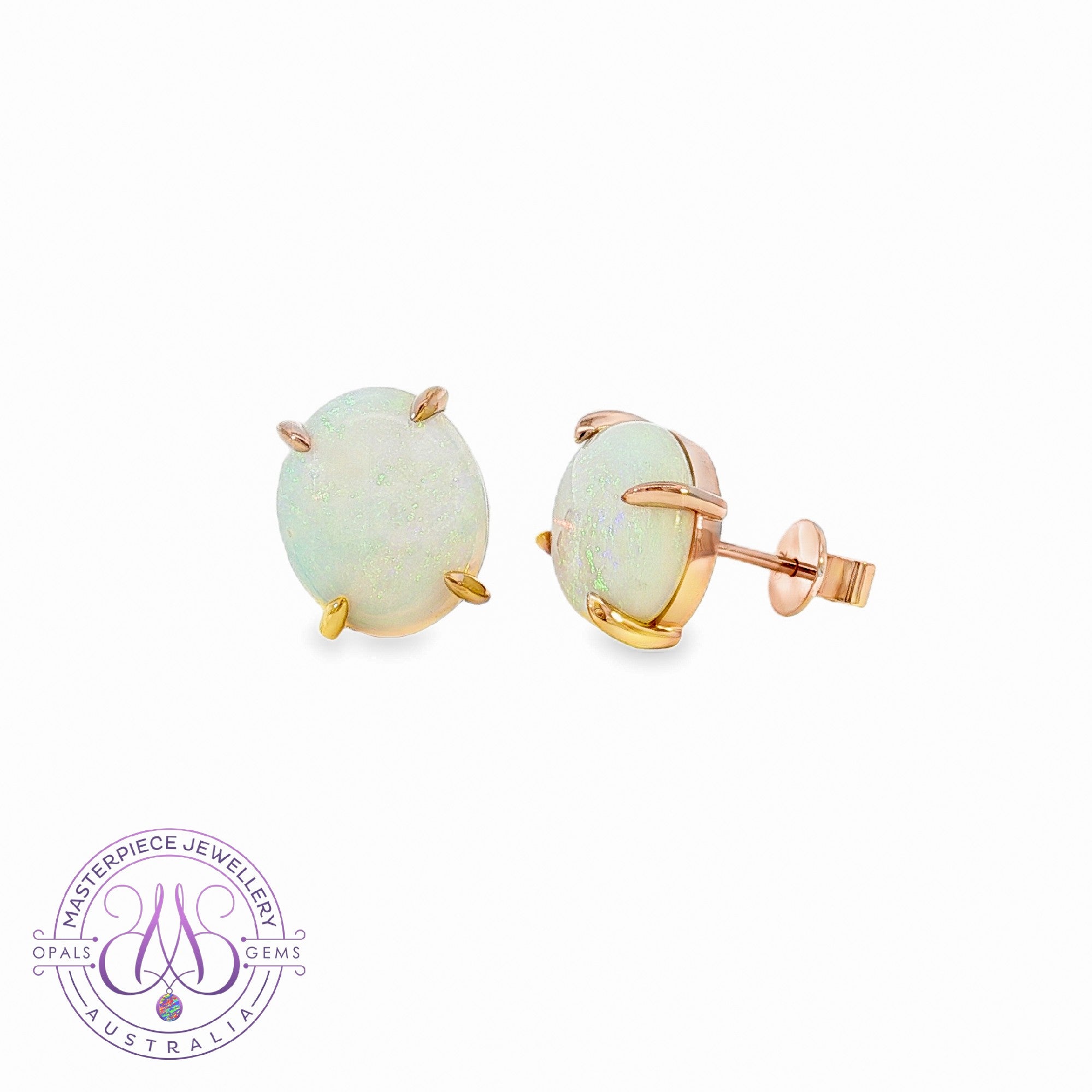 18kt Rose Gold Light Opal 6.2ct 4 claw stud earrings